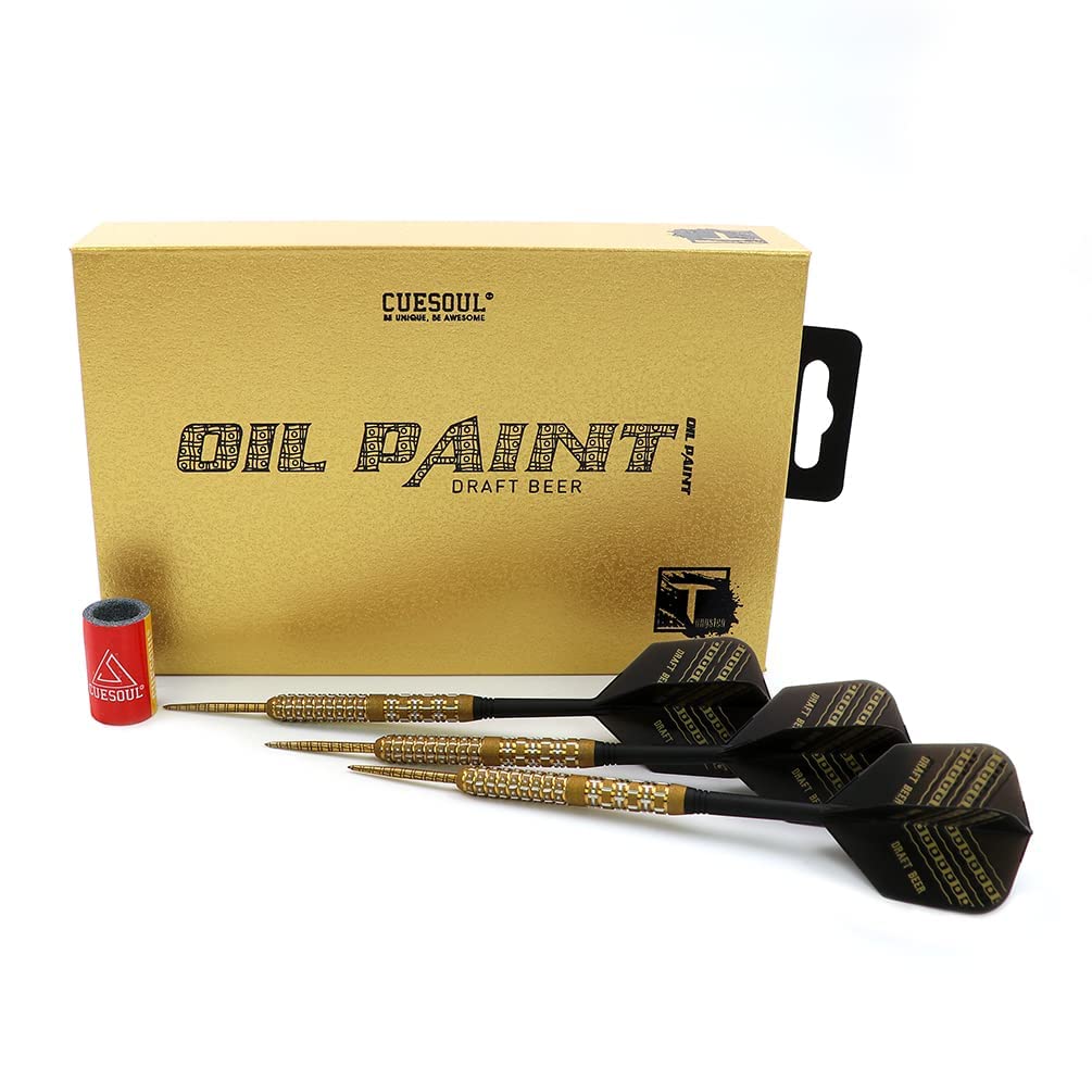 CUESOUL 90% Tungsten Steel Tip Darts Set - 21g/22g/23g Oil Paint Finish for Cocktail, COLA Beer & Draft Beer - Perfect for Bars, Pubs & Home Game Rooms