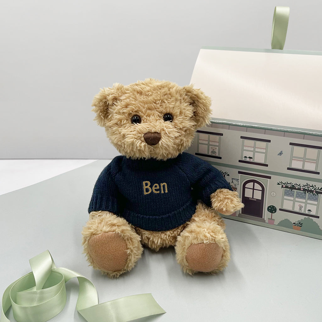Personalized Navy Bertie Bear - Custom Plush Toy for Kids, Gifts & Nursery Decor | Perfect for Birthdays, Baby Showers & Cuddling