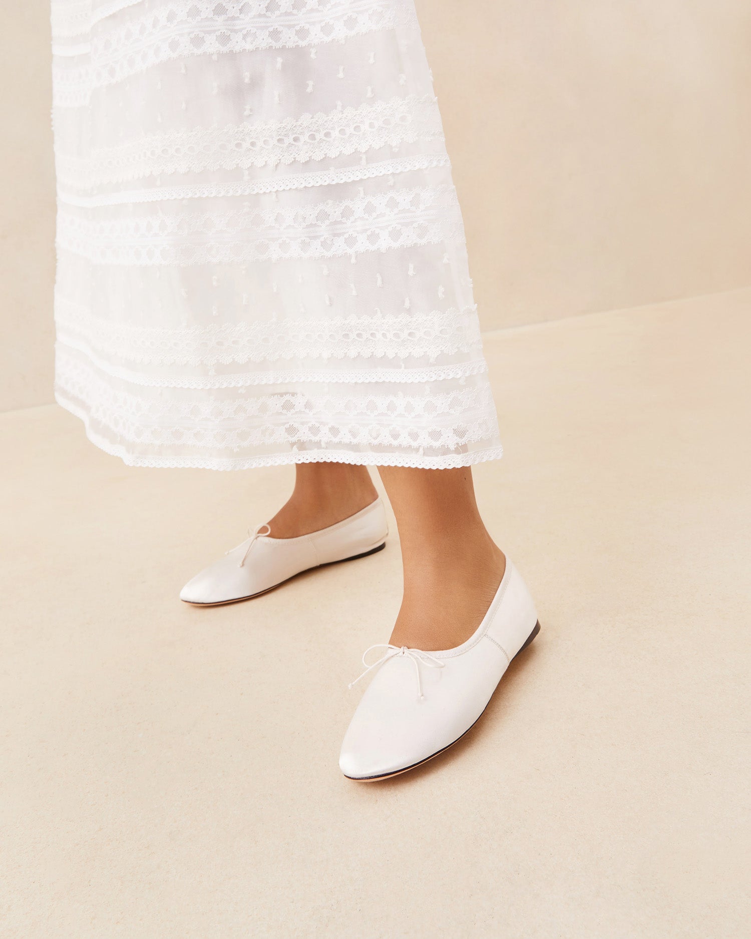 Landon Women's Cream Satin Ballet Flats - Comfortable Slip-On Shoes for Work, Wedding & Casual Wear
