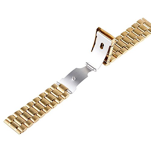 RECHERE 22mm Stainless Steel Watch Band - Gold Color Solid Link Bracelet Strap with Straight End for Men & Women | Perfect for Dress Watches, Business Attire and Formal Occasions
