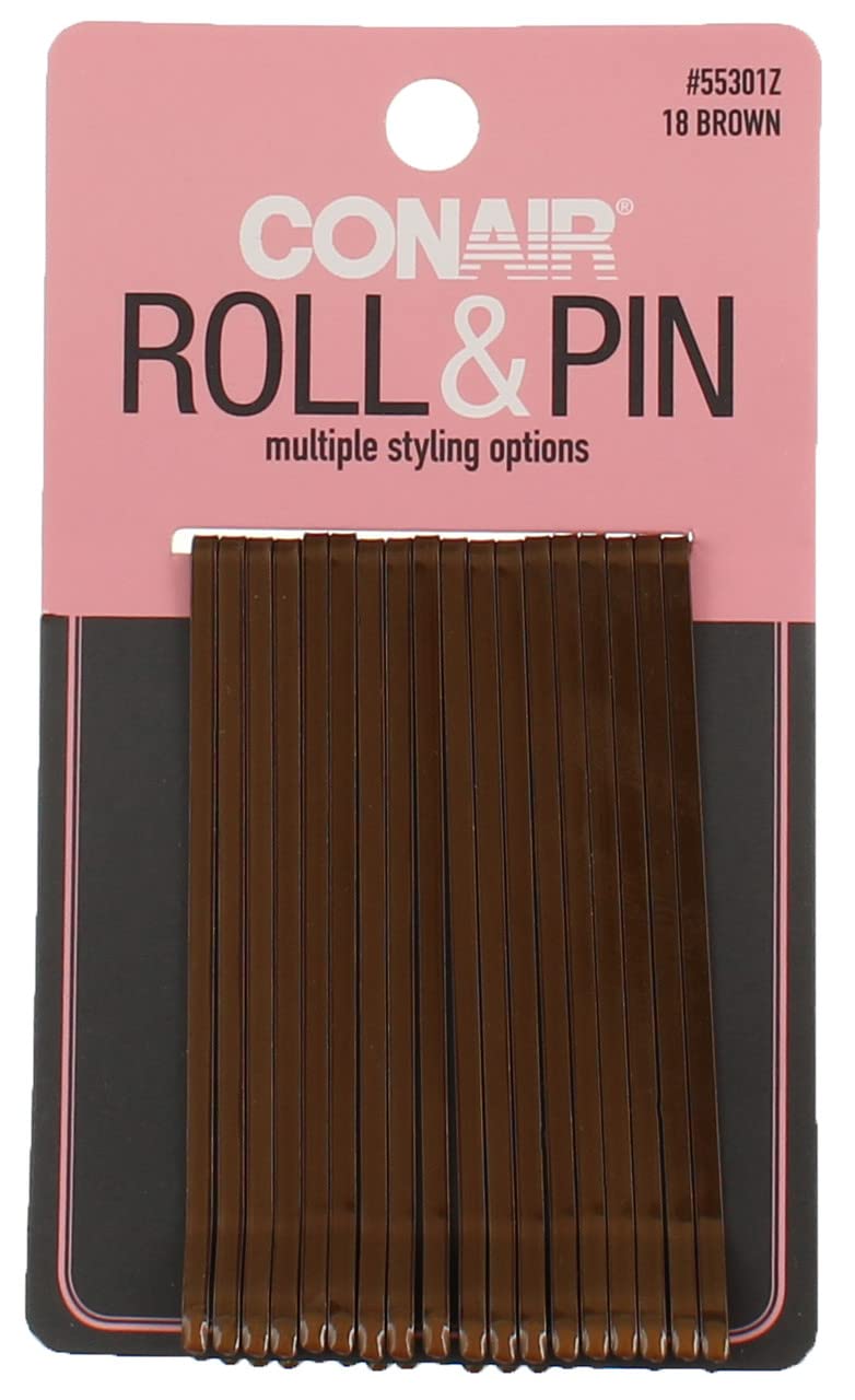 Conair Styling Essentials Hair Roller Pins - 18 Count Brown Hair Curlers for Women, Perfect for Home Salon Styling & DIY Hair Care