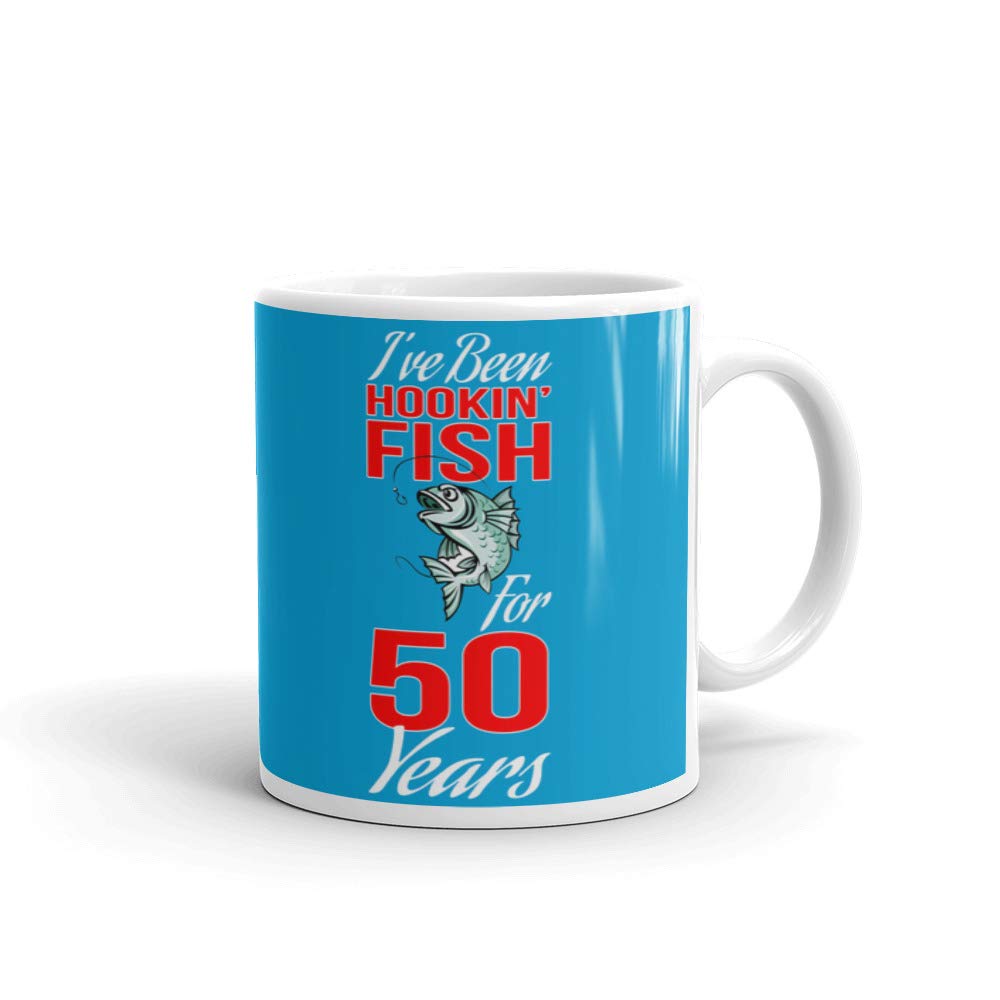 50th Birthday Gifts for Fishermen - 11 oz Ceramic Coffee Tea Mug for Office & Work - Perfect Retirement Gift for Anglers - Great for Fishing Trips & Outdoor Adventures