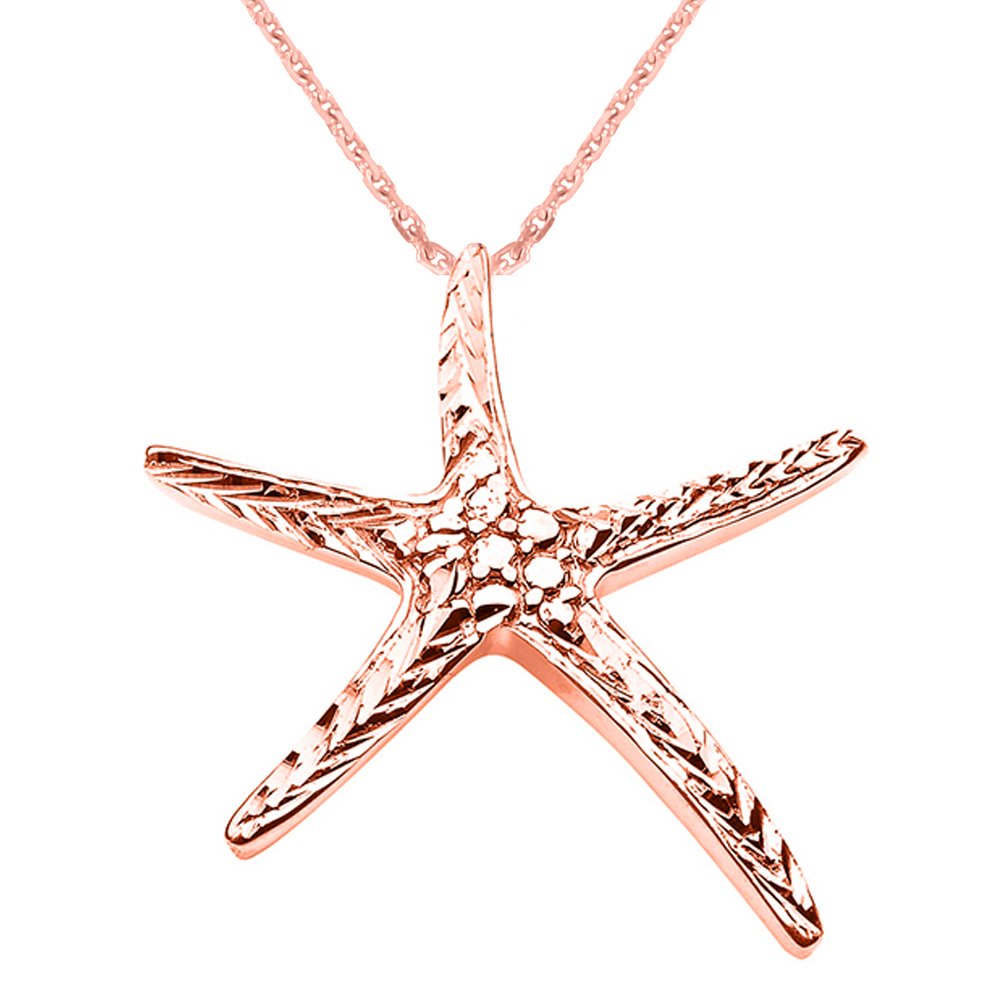 14k Solid Rose Gold Starfish Pendant Necklace - Elegant Beach Jewelry for Women, Perfect for Summer Vacations & Gift Giving