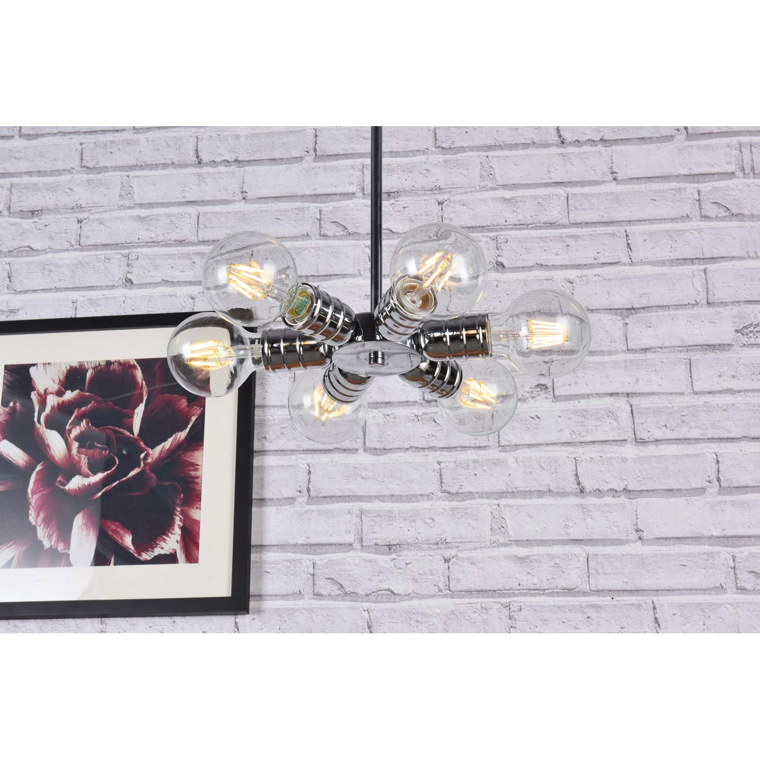 Reyes 6-Light Chrome Pendant Lighting Fixture - Modern Dining Room Chandelier for Kitchen Island, Bedroom, or Living Room Ceiling Decor