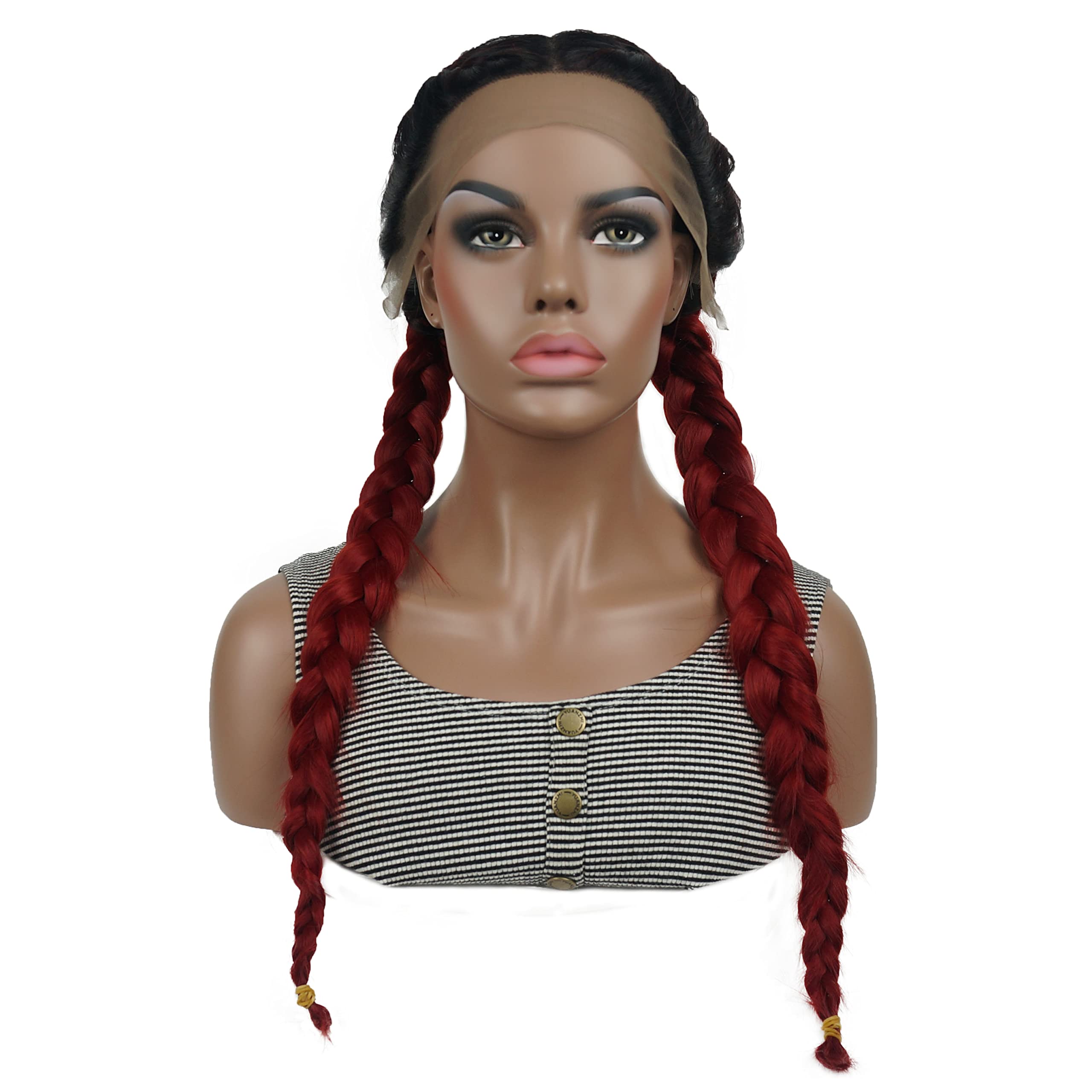 Aimole Long Ombre Red Synthetic Lace Front Wig for Women - Two Braid Hairstyles | Perfect for Cosplay, Parties & Daily Wear