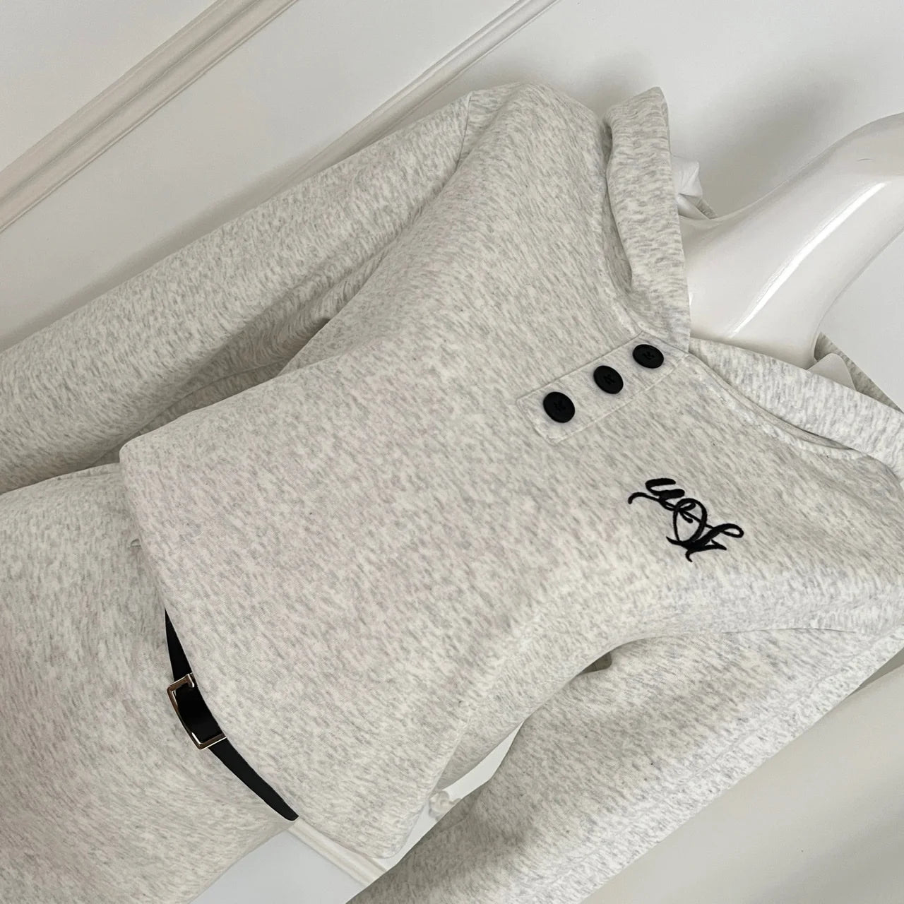 2024 Korean Fashion Autumn Beige Elegant Button Hoodie Sweatshirt Mini Dress - Women's Long Sleeve Y2K Slim Short Dress for Vacation, Streetwear & Casual Outfits