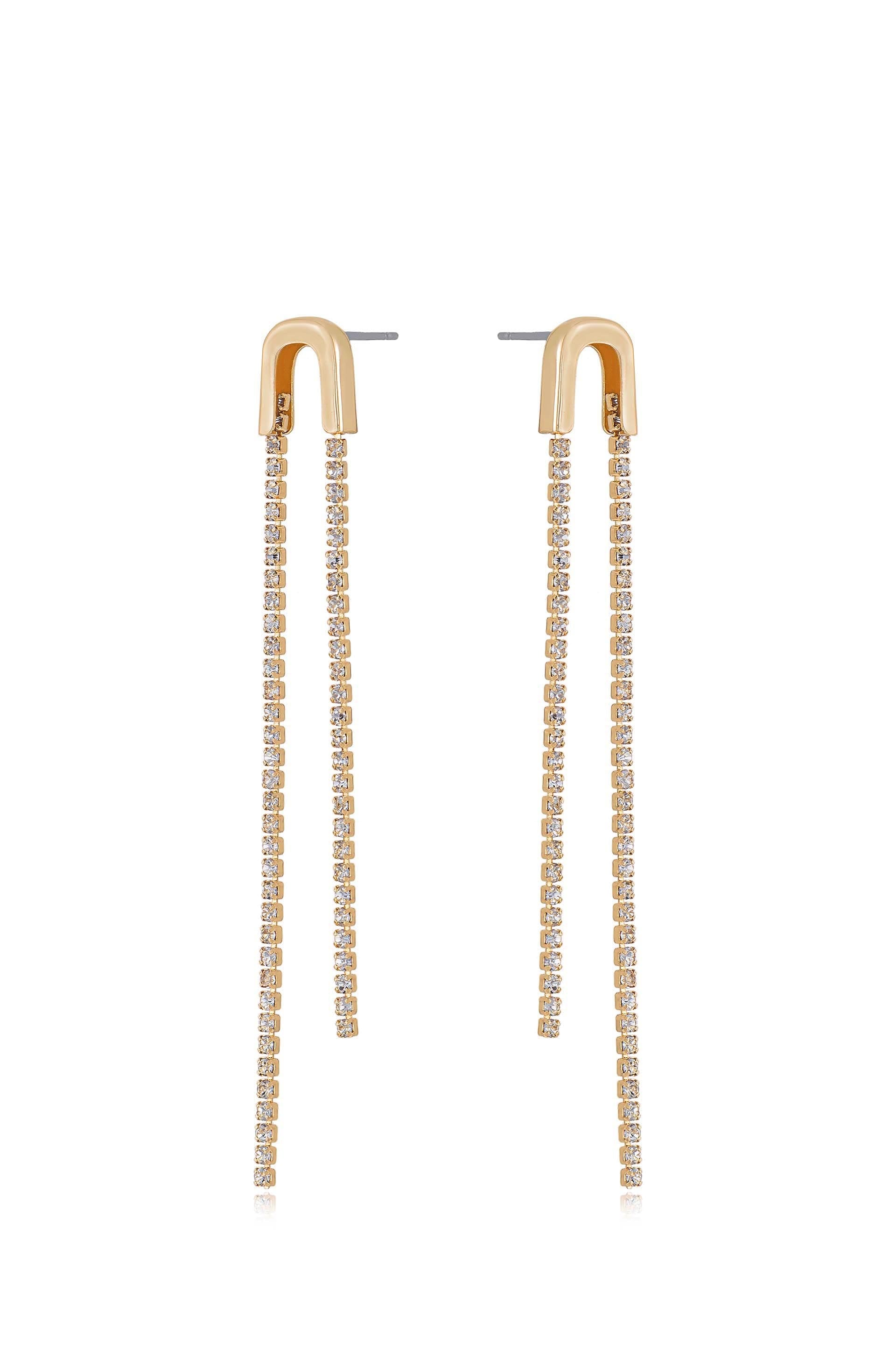 Double Crystal Chain Drop Earrings for Women - Elegant Dangling Jewelry for Party, Wedding & Evening Events