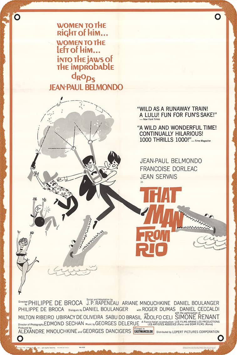 Vintage Retro Tin Sign - That Man from Rio (1964) Movie Wall Decor - 8x12 Inches - Perfect for Office, Man Cave, Bar & Home Theater Decor