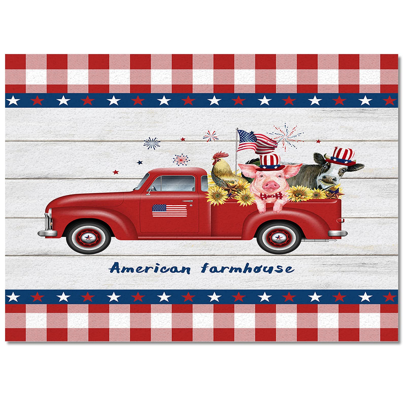 5'x8' Waterproof Outdoor Patio Rug - Non-Slip Washable Floor Mat for Dining Table, Bathroom, Kitchen & Laundry Room | American Flag Independence Day Truck Pig Design | Perfect for Backyard, Deck & RV Camping