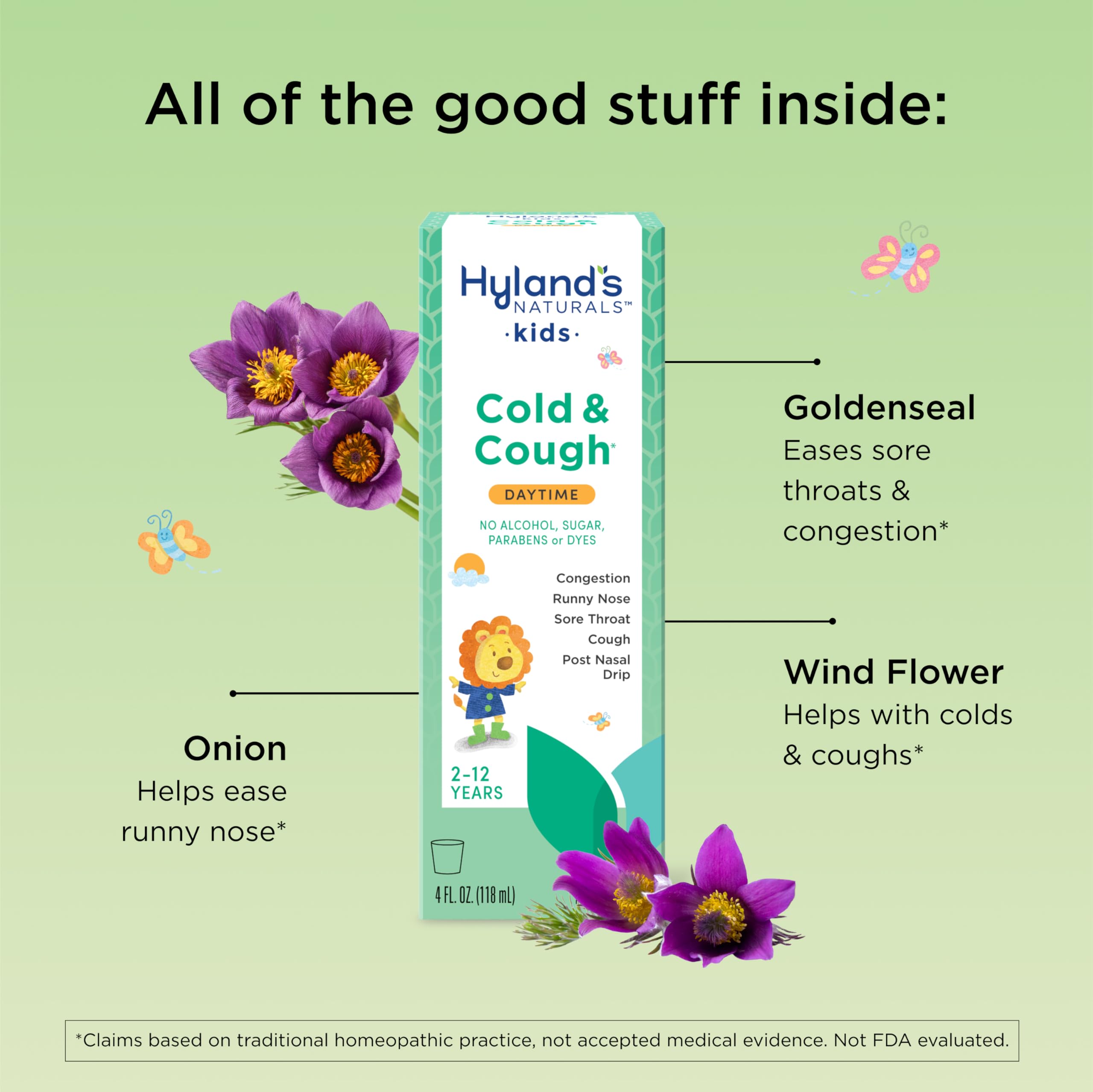 Hyland's Kids Cold & Cough Relief Syrup - Natural Daytime Decongestant & Sore Throat Medicine for Children Ages 2+ | Safe Herbal Remedy for Common Cold Symptoms | 4 Fl Oz | Perfect for School, Travel & Home Use