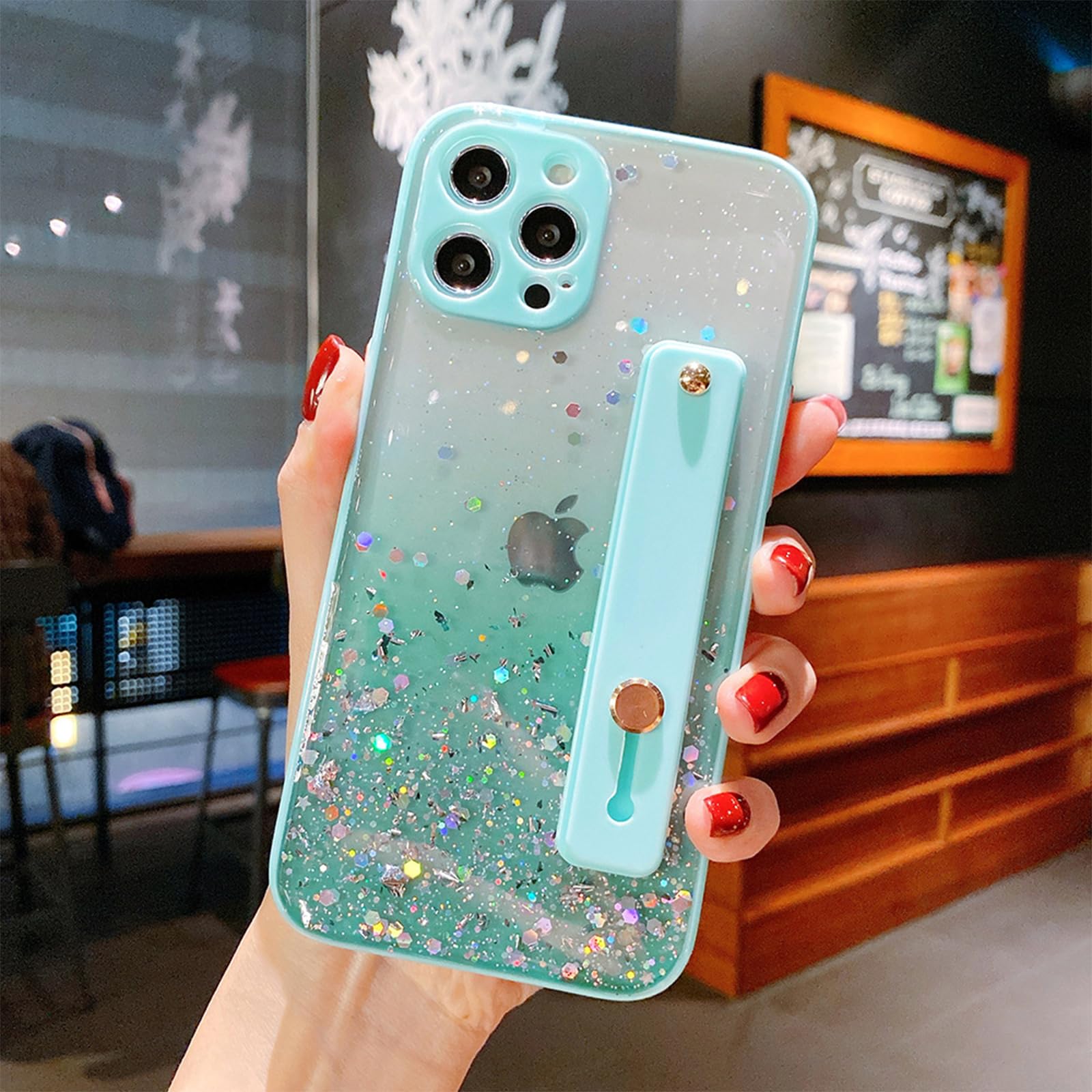 Sparkle Clear TPU Case with Wrist Strap & Kickstand for iPhone 11 Pro Max 6.5