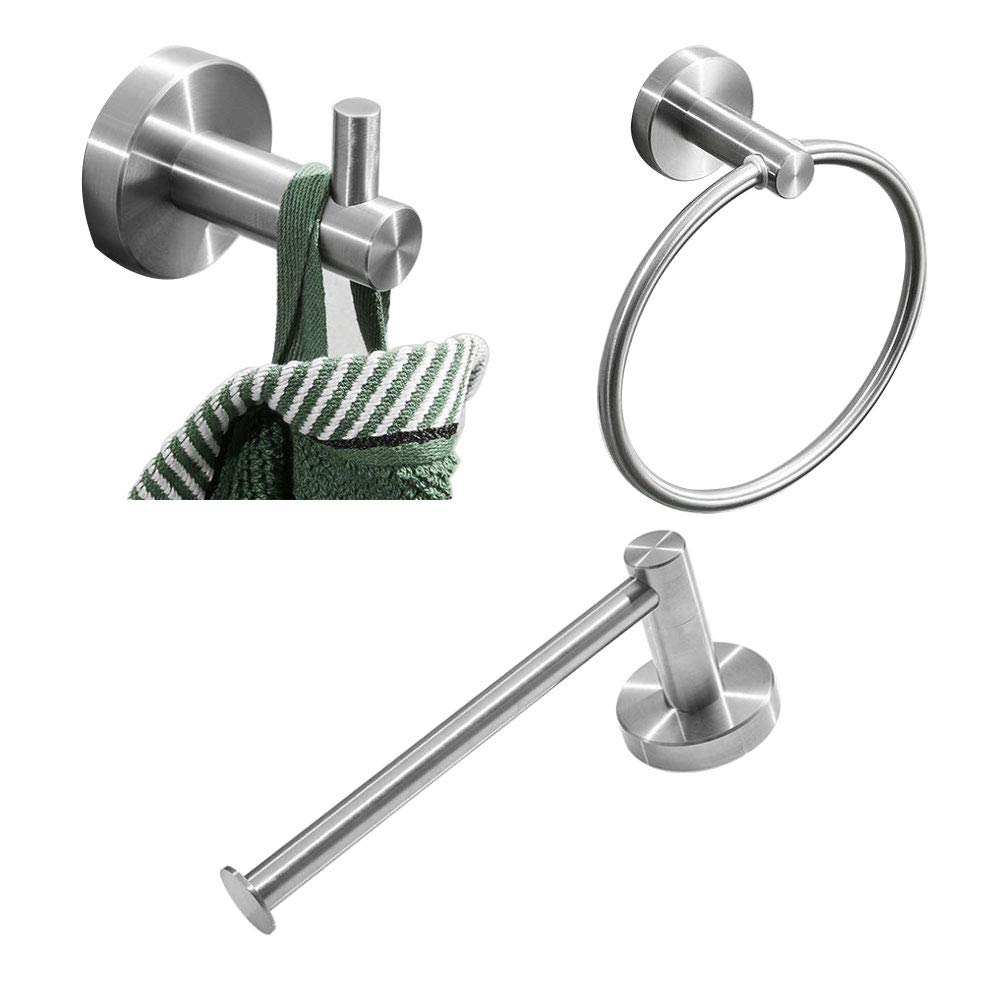 Stainless Steel Bathroom Accessories Set - Robe Hooks, Towel Ring & Toilet Paper Holder for Modern Bathrooms