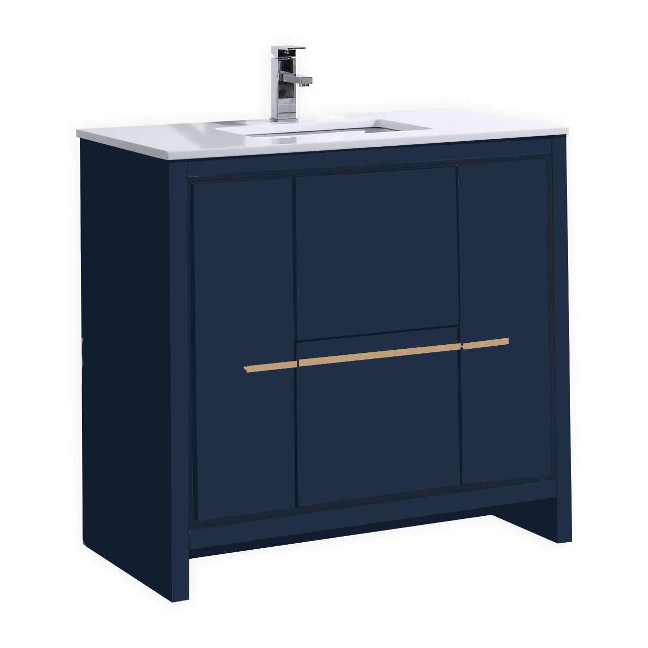 Modern Blue Floor Standing Bathroom Vanity with Quartz Countertop - AD36 - Perfect for Contemporary Home & Luxury Bathroom Renovation