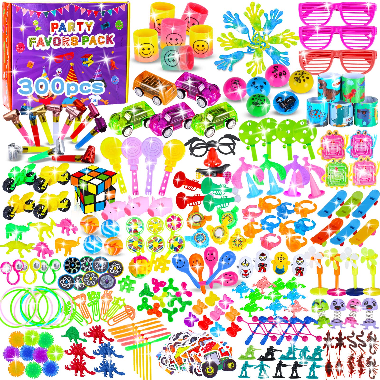 300pcs Party Favors Bulk Pack - Assorted Kids Toys for Birthday Parties, Pinata Fillers, Goodie Bags, Carnival Prizes, Classroom Rewards & Treasure Box - Fun Prizes for Boys and Girls (Perfect for Birthday Celebrations, School Events & Carnival Games)