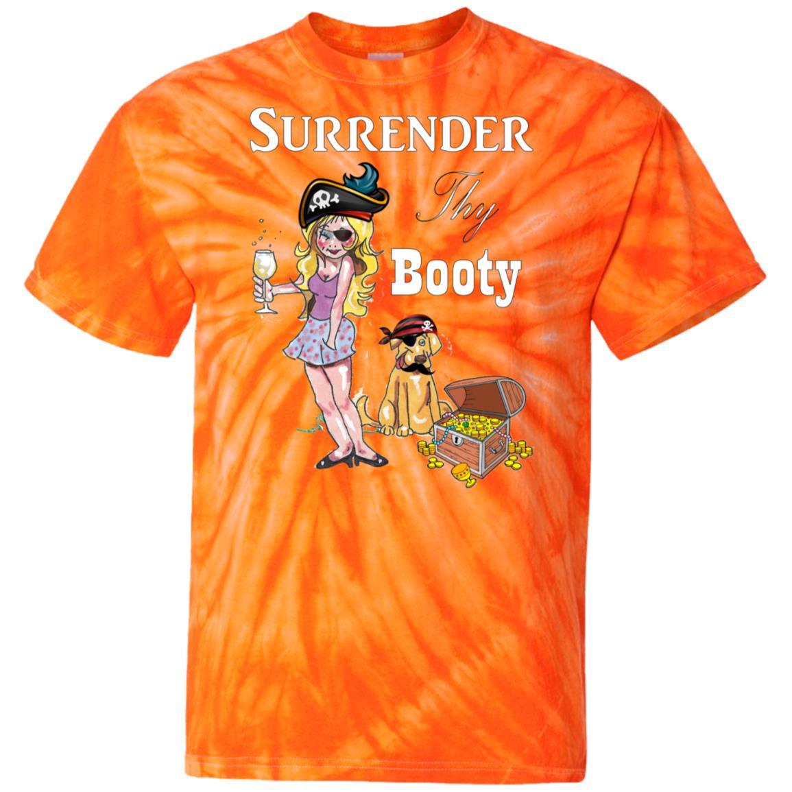 WineyBitches.Co Surrender Thy Booty 100% Cotton Tie Dye T-Shirt for Women | Hippie Festival Outfit, Beach Vacation & Casual Summer Wear