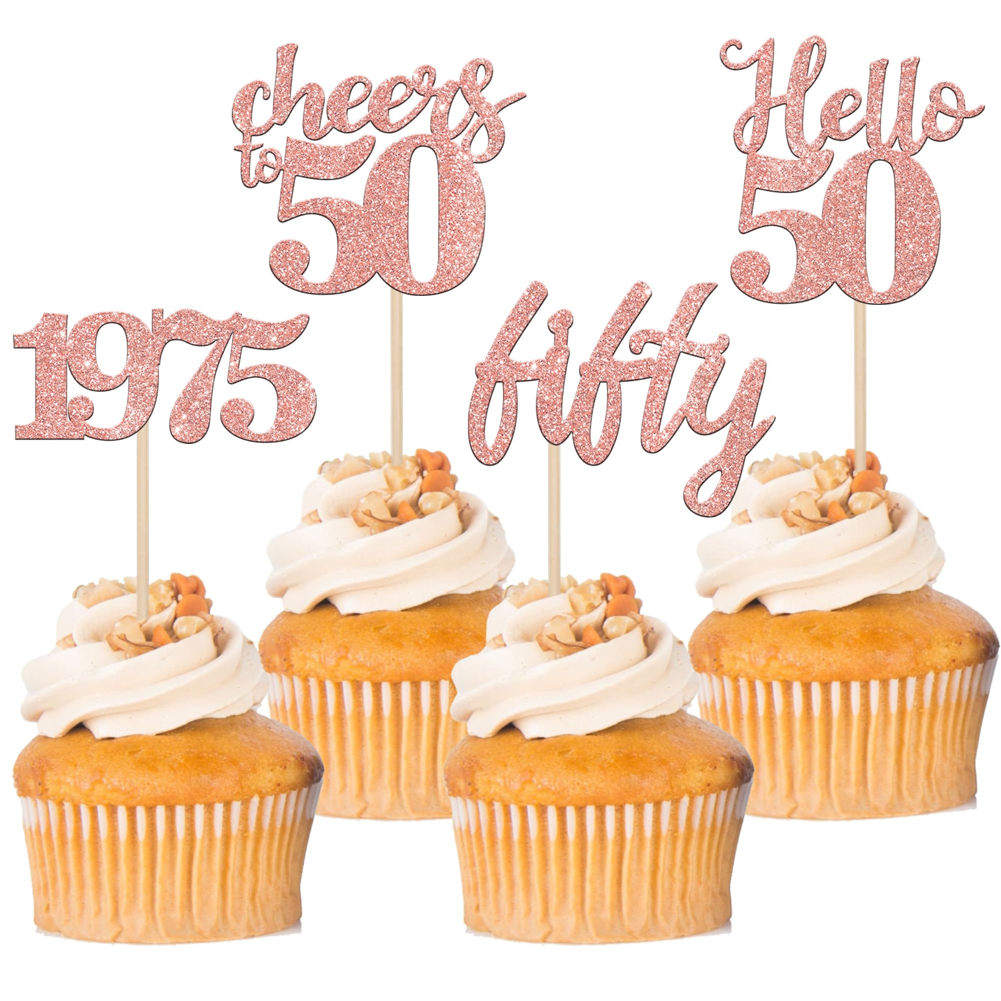 24 PCS 50th Birthday Cupcake Toppers - Glitter 