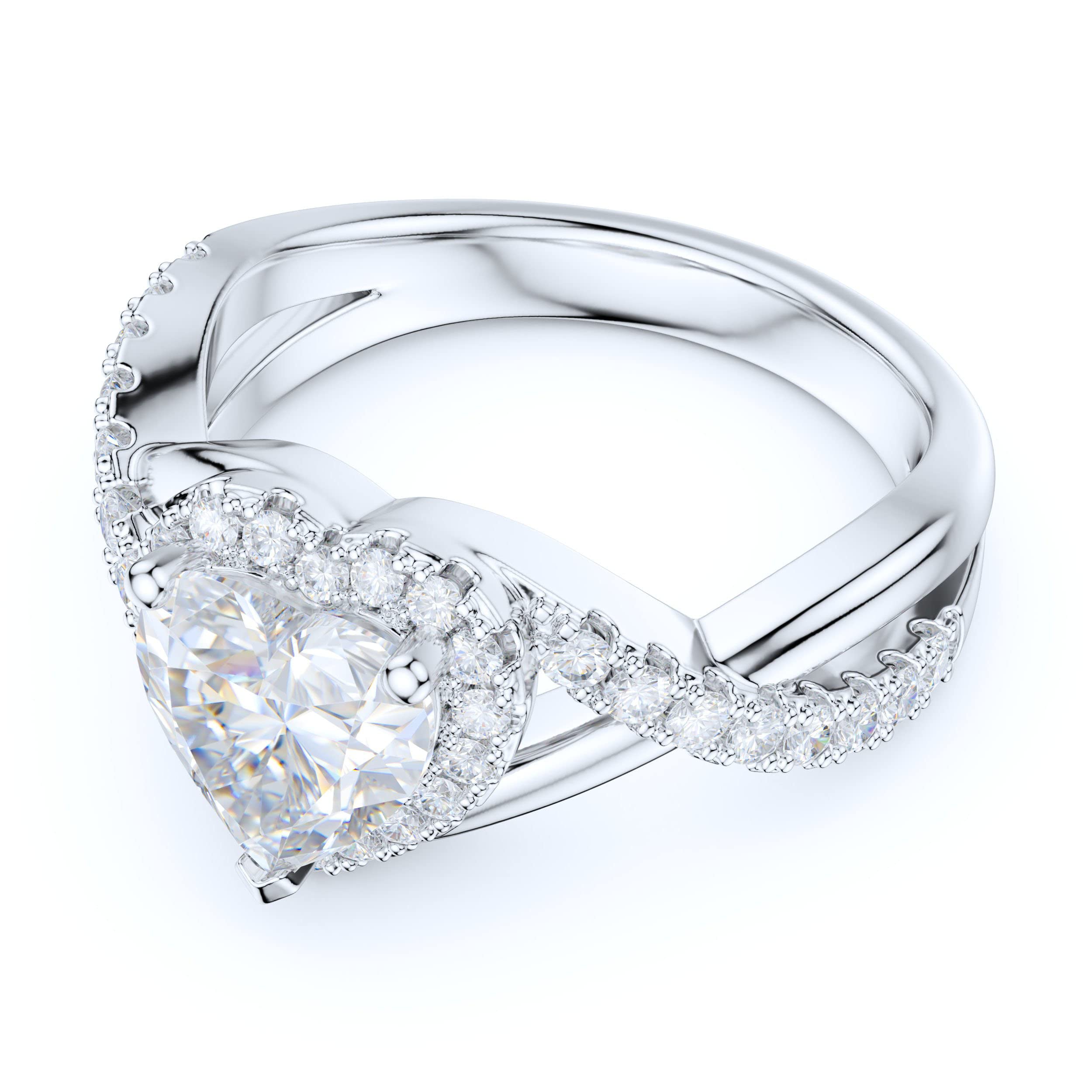 Sterling Silver Split Shank Infinity Heart Ring with Simulated Diamond or Genuine Moissanite Halo - Promise Ring, Engagement Ring for Women - Perfect for Anniversaries, Valentine's Day & Proposals
