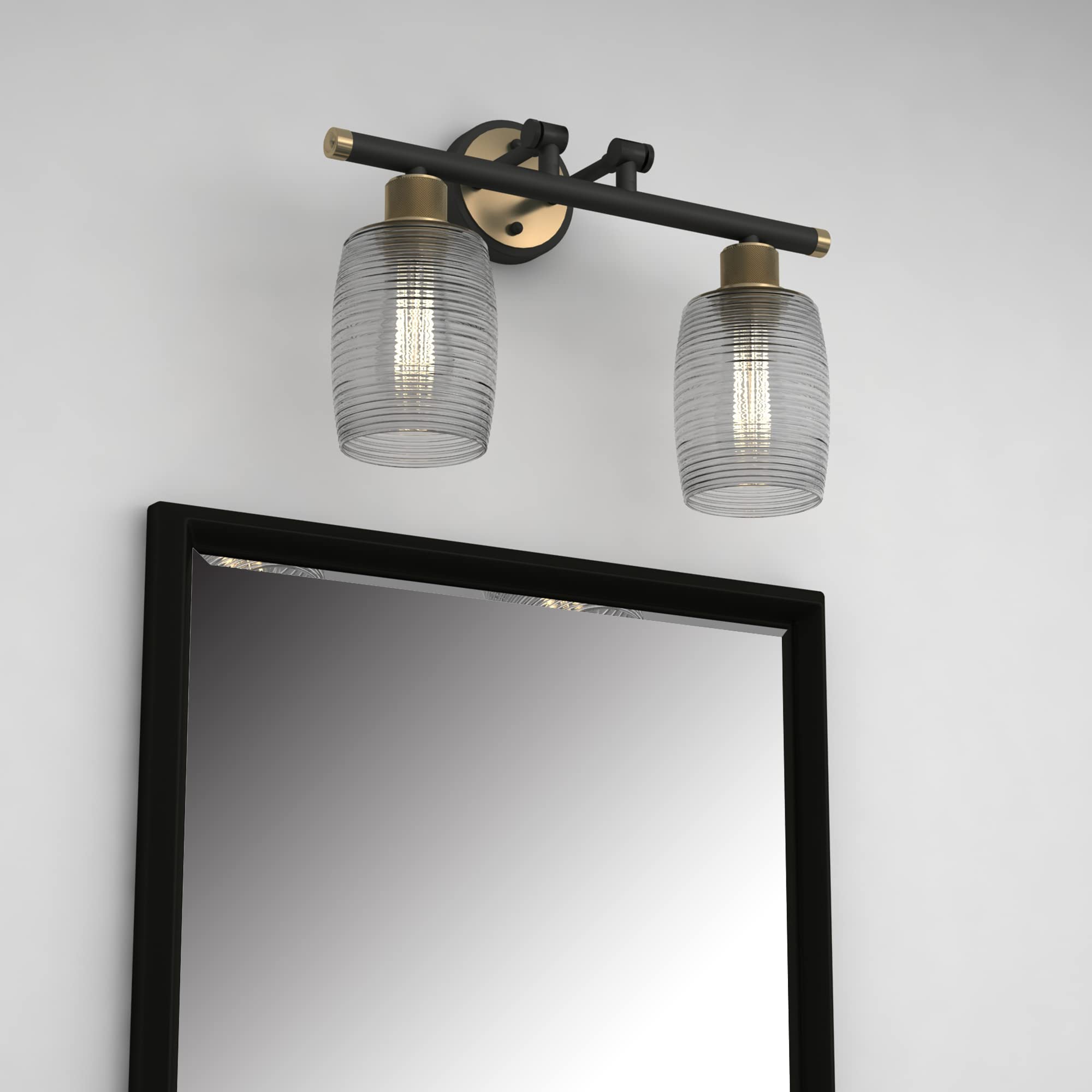 Vanity Art 2-Light Wall Sconce - Modern Bathroom Lighting Fixture with Clear Glass Shade & Antique Brass Finish | Vintage Style Vanity Lights for Bathroom, Porch, Living Room & Bedroom (Black/Antique Brass) - Perfect for Makeup Vanity, Hallway & Entryway Lighting