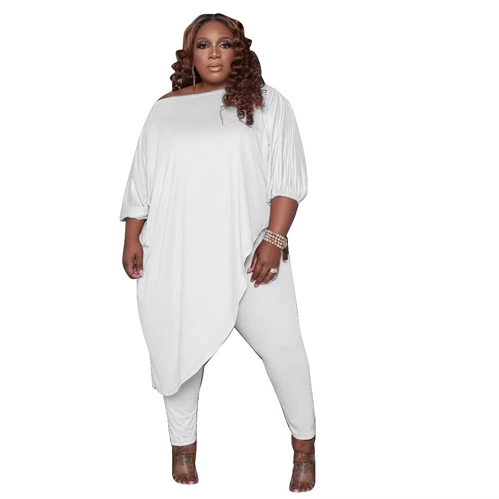 **Plus Size Women's Tracksuit Sets - Long Sleeve Asymmetrical Top & Bodycon Pants | Casual Workout & Lounge Wear for Comfort & Style**