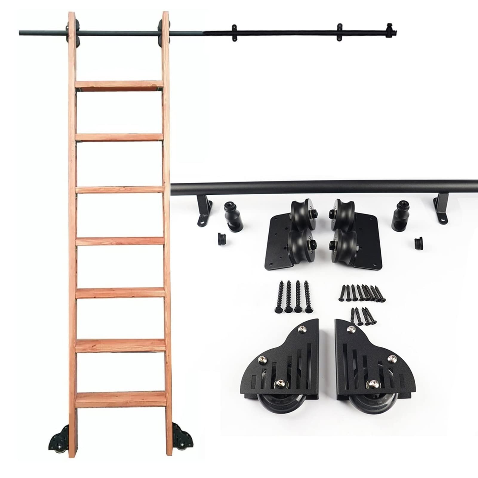 3.3ft to 20ft Steel Rolling Ladder Hardware Kit - Round Tube Sliding Library Ladder Rail System (Ladder Not Included) - Perfect for Home Libraries, Loft Spaces & Warehouse Storage Access