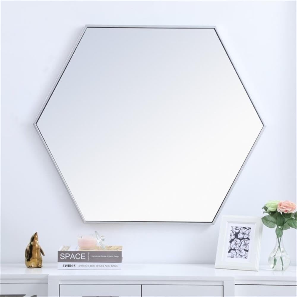 35x41 Inch Silver Hexagonal Metal Wall Mirror - Elegant Home Decor for Living Room, Bedroom & Entryway