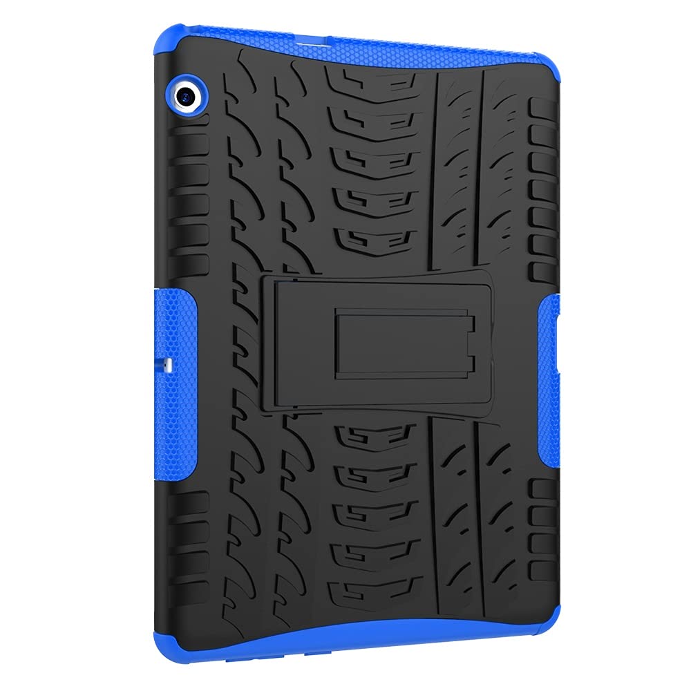 Huawei MediaPad T3 10 Inch Shockproof Tablet Case - Durable TPU+PC Protective Cover with Folding Stand Handle | Tire Texture Design | Dark Blue | Perfect for Work, Travel & Home Entertainment