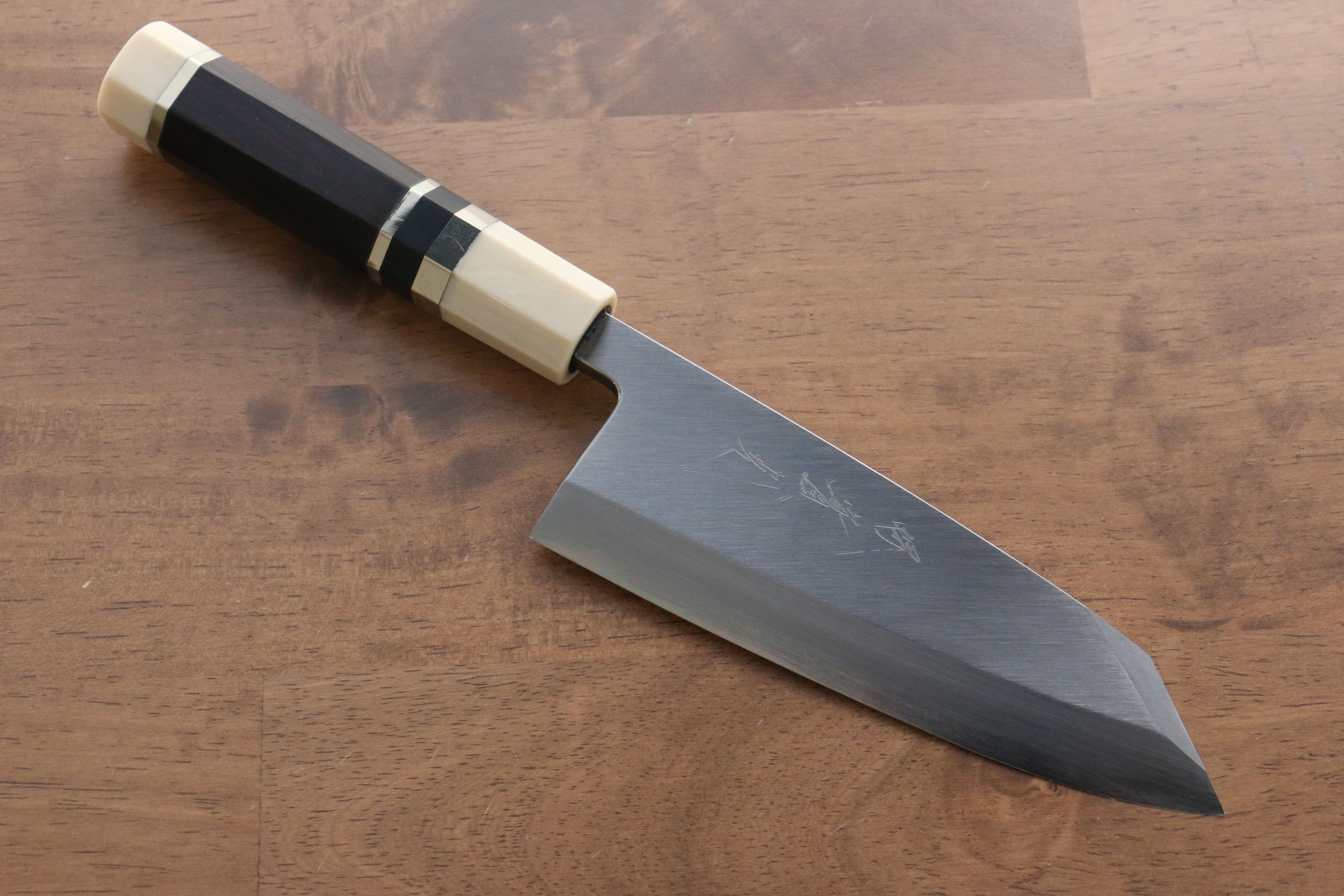 Premium Jikko Shiko Blue Steel Kiritsuke Deba Knife 150mm - Ebony Wood Handle with Double Ring - Perfect for Sushi, Fish Filleting & Japanese Cuisine