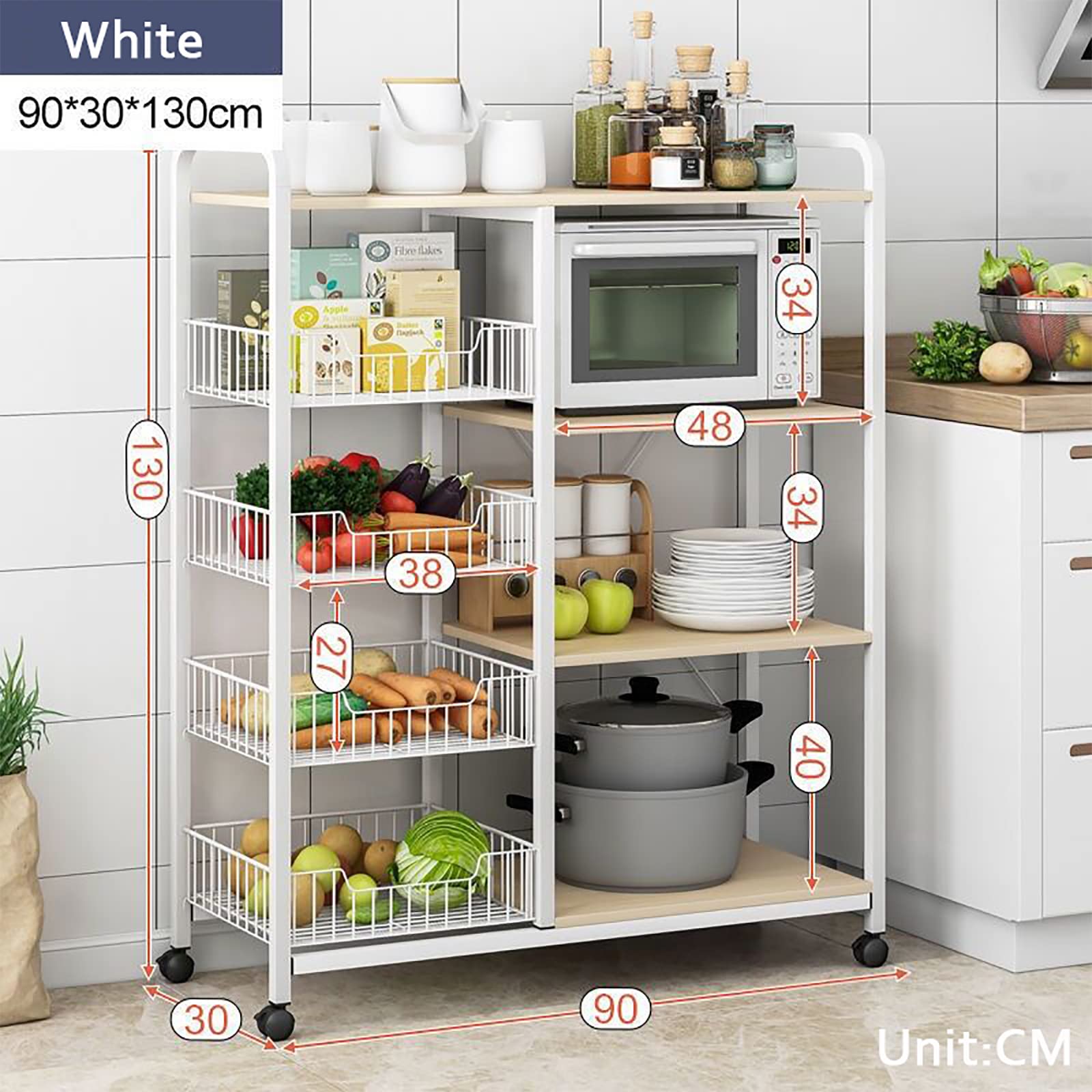 5-Tier Heavy Duty Rolling Kitchen Cart - Large Industrial Baker's Rack with Wheels, Microwave Stand & Storage Shelf for Cooking Utensils - Perfect for Small Kitchen Organization, Baking Supplies Storage & Microwave Placement
