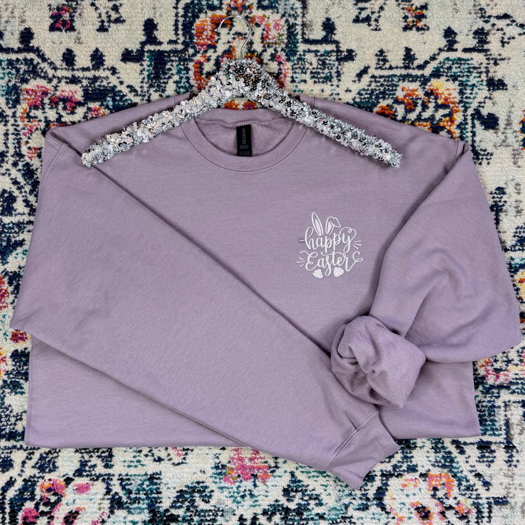 Happy Easter Embroidered Sweatshirt - Cute Bunny Design Cotton Pullover for Women & Men - Perfect for Easter Celebrations, Spring Outfits & Family Photos