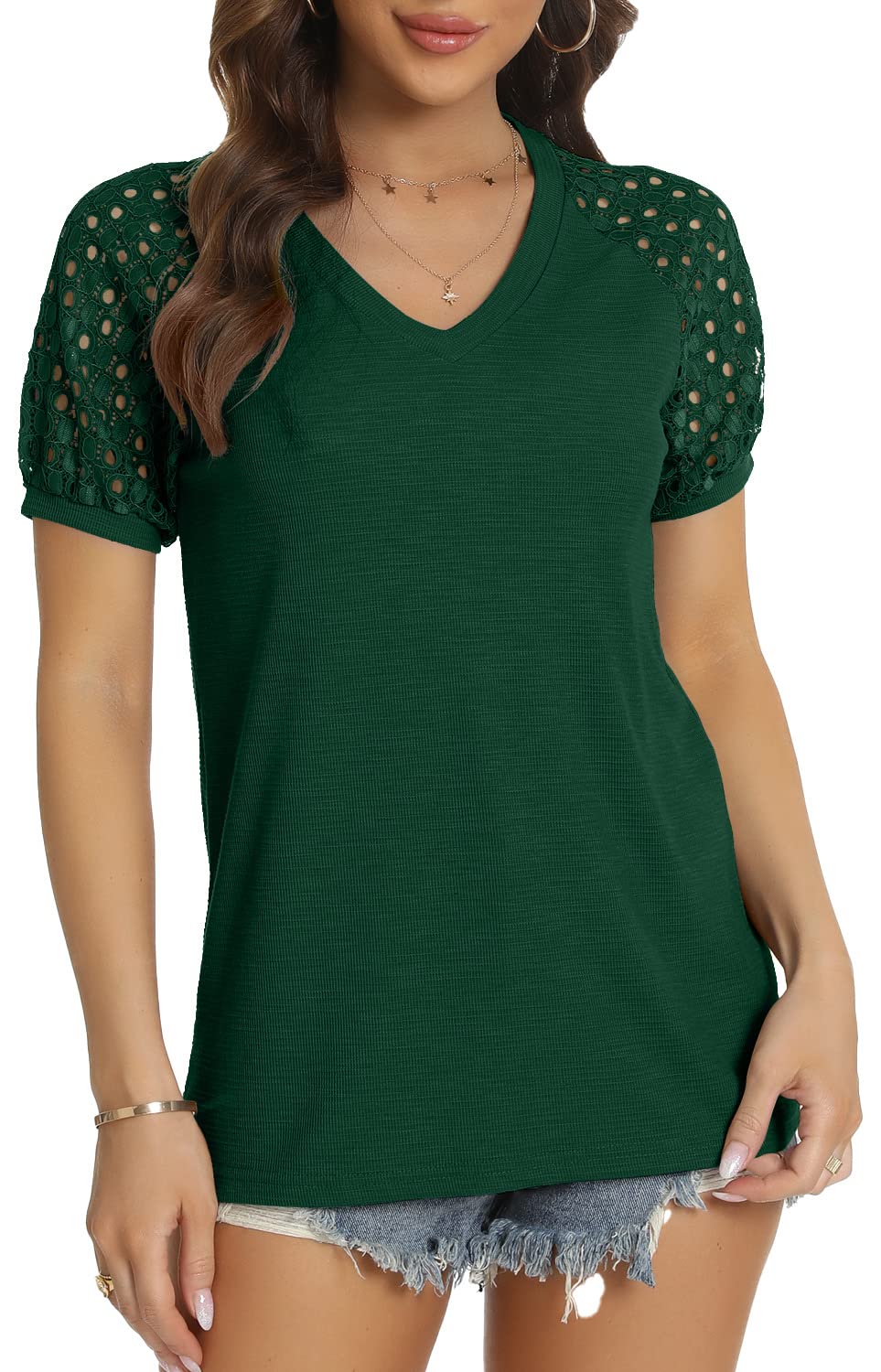 Women's Casual Loose Lace T-Shirts & Blouses - Long & Short Sleeve Tops for Everyday Wear, Office, and Date Nights