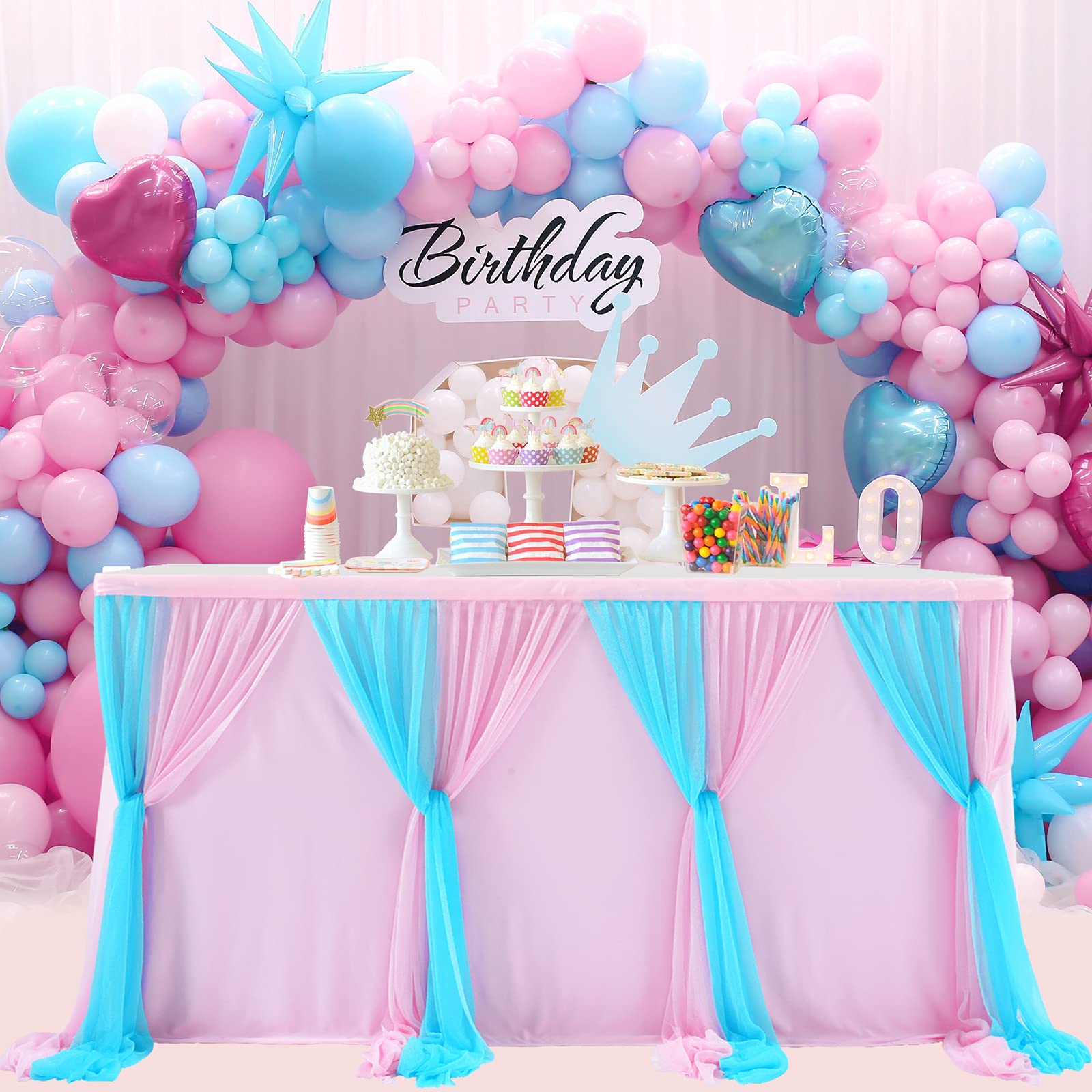 6ft Pink & Blue Tulle Table Skirt - Gender Reveal & Baby Shower Decor for Parties