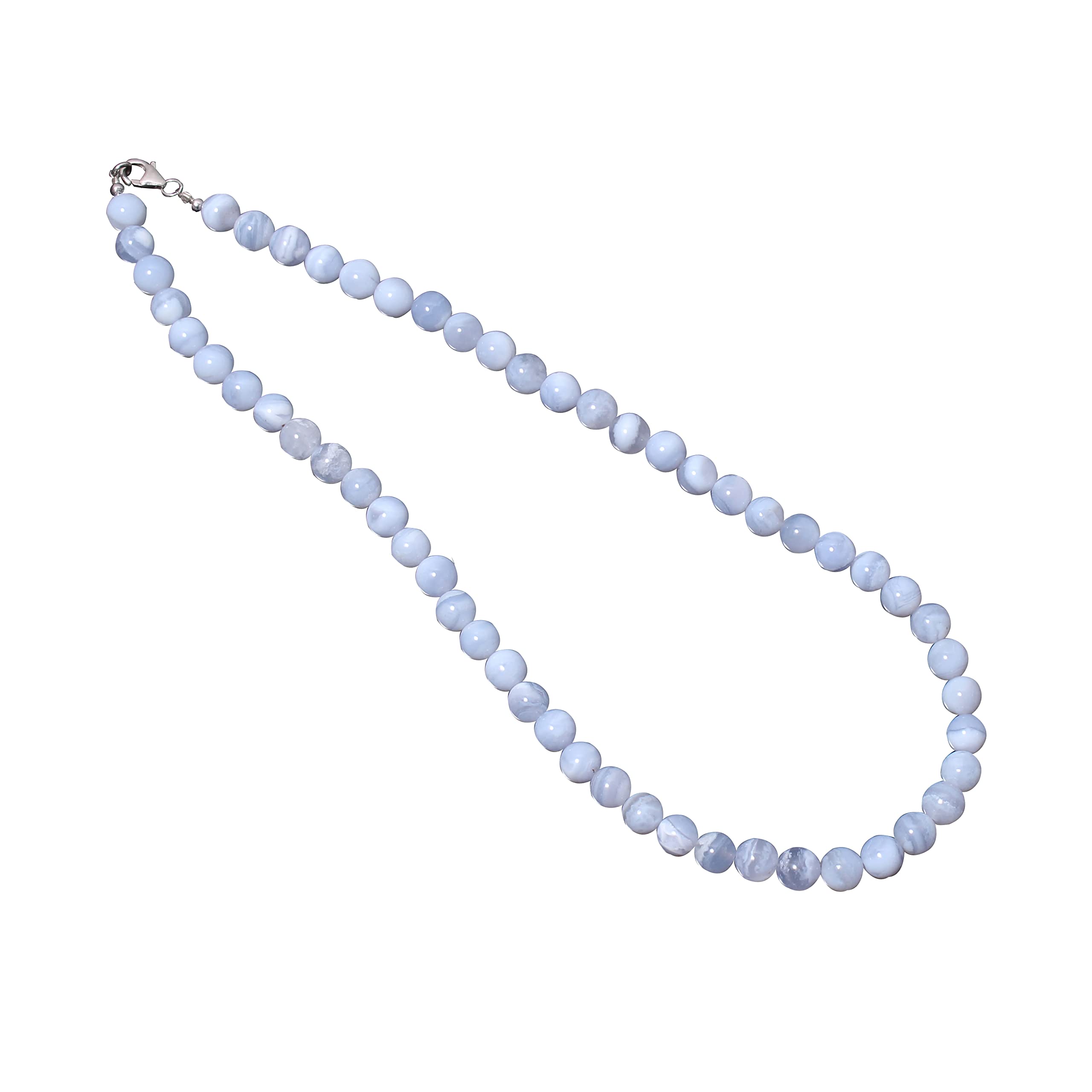 Handmade 925 Sterling Silver Blue Lace Agate Healing Gemstone Beaded Necklace | Natural Stone Jewelry for Women | Perfect Gift for Meditation, Yoga & Spiritual Healing