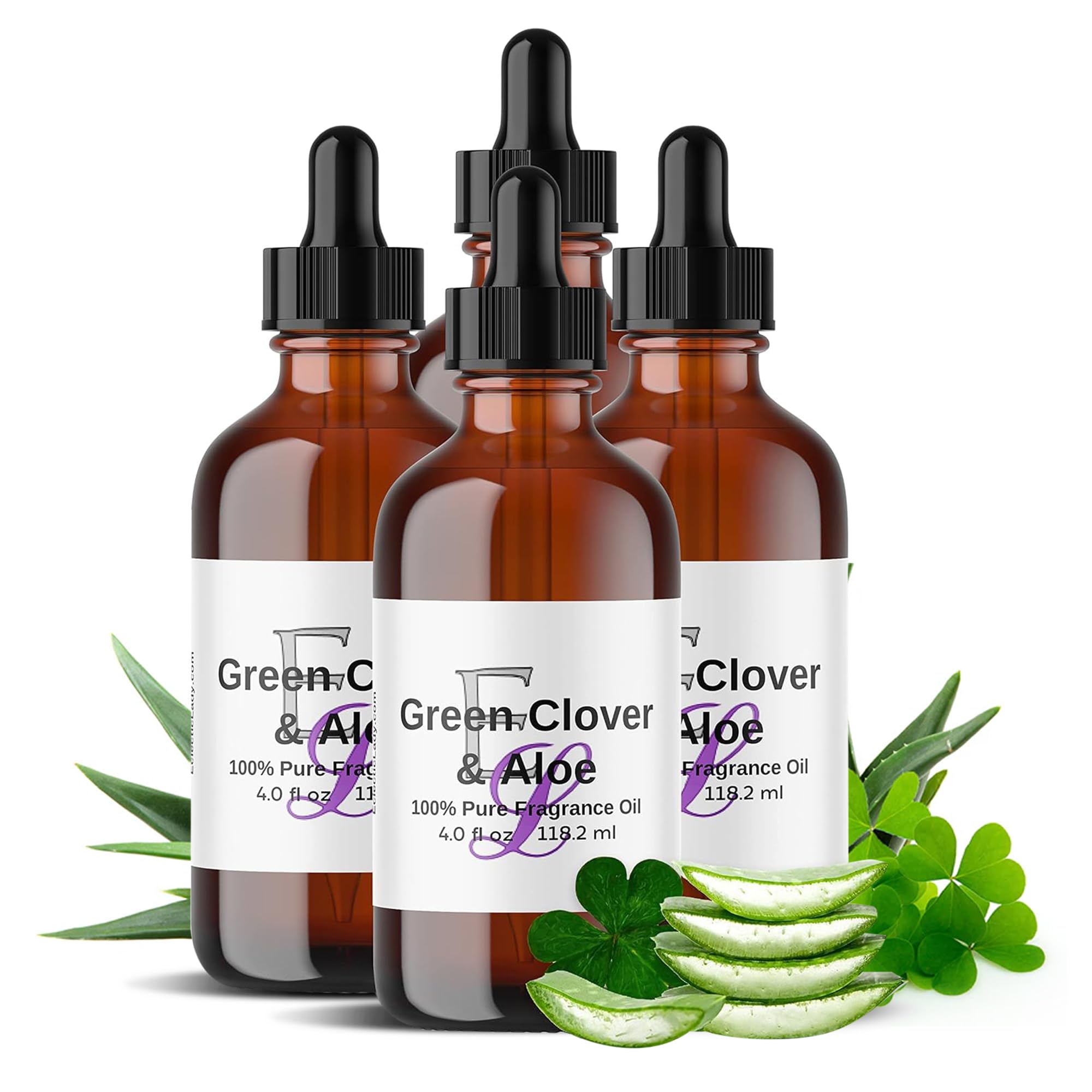 Premium Green Clover & Aloe Fragrance Oil - 4 oz 4 Pack Long Lasting Diffuser Oils, Clean Fresh Essential Oils Similar to Disney World, Relaxing Crisp Green Leaf & Beach Waves Aromatherapy - Perfect for Home Spa, Yoga, Meditation & Stress Relief