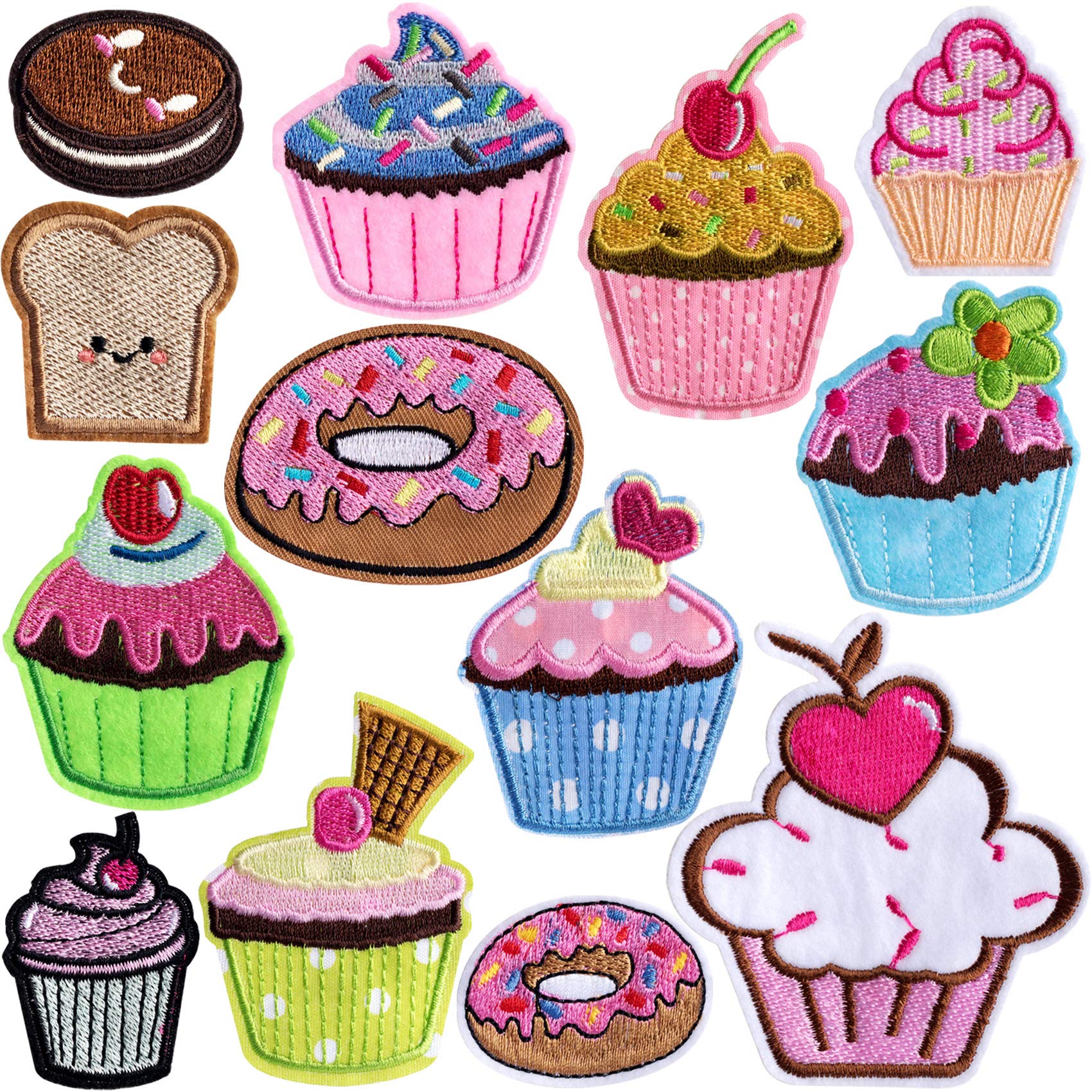 PAGOW 13-Piece Colorful Cupcake Iron-On Embroidery Patches for Kids Clothing, Jackets & Bags - DIY Sweet Sewing Crafts, Cute DIY Decoration - Perfect for Birthday Parties, School Projects & Fashion Customization