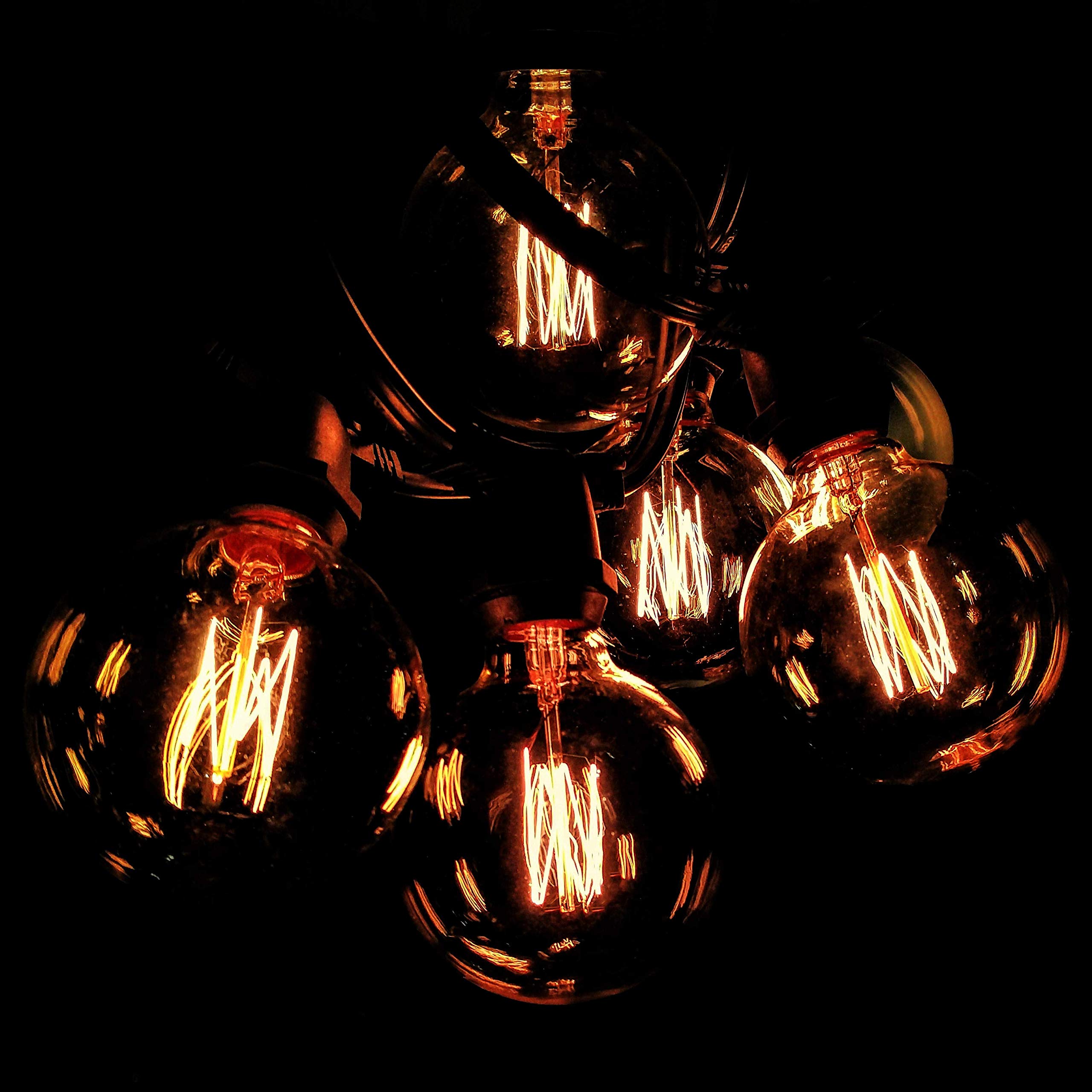 Commercial Edison Bulb Outdoor String Lights - 50 ft Black Wire with Hand-Threaded Filament (G60 Lantern Style) - Perfect for Patio, Garden, Wedding & Restaurant Decoration