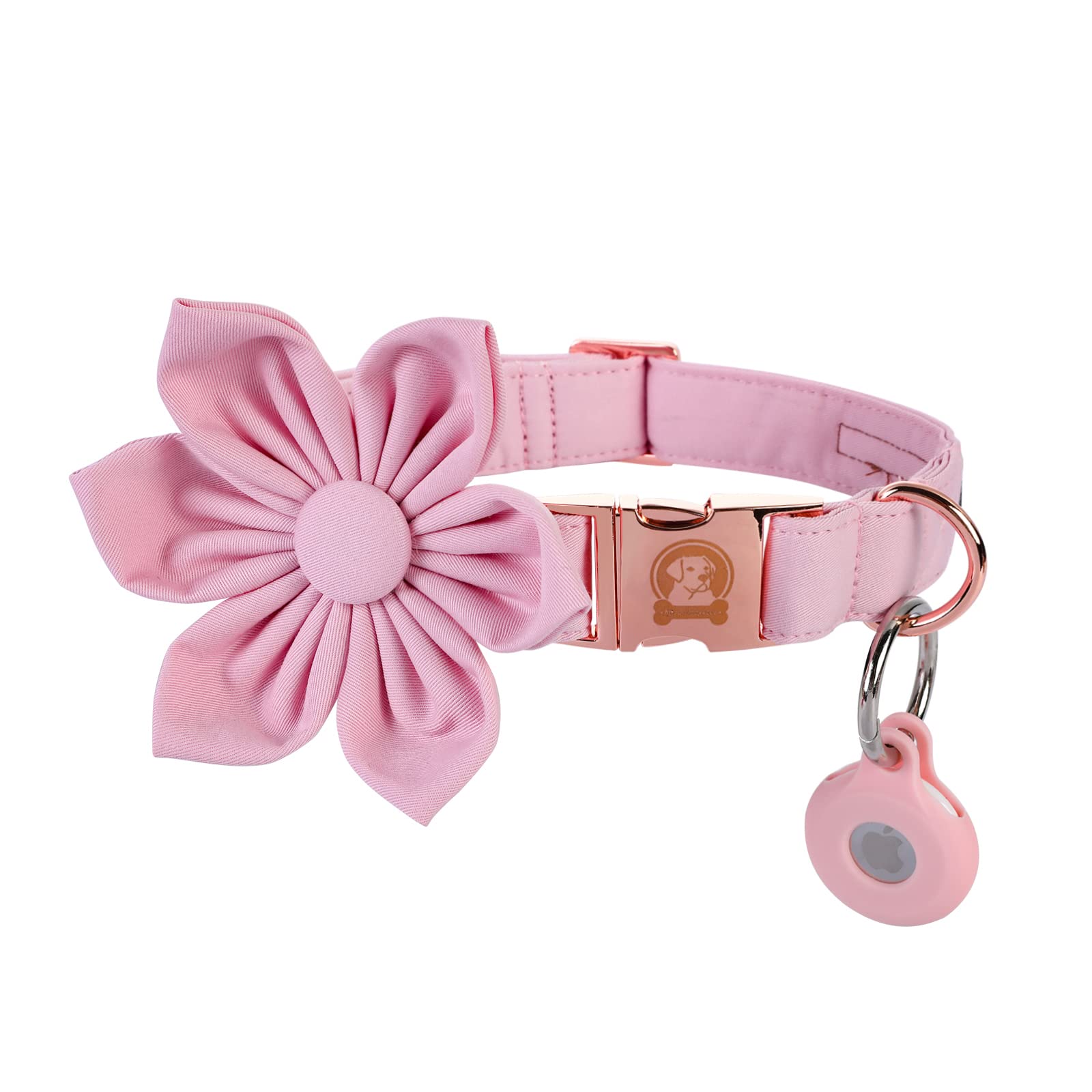 Mr. Chubbyface Solid Dog Collar with Flower - Airtag Holder Pet Collar for Small Medium Large Dogs | Cute Spring Summer Fashion Accessory for Male & Female Pets | Perfect for Walks, Playtime & Outdoor Adventures