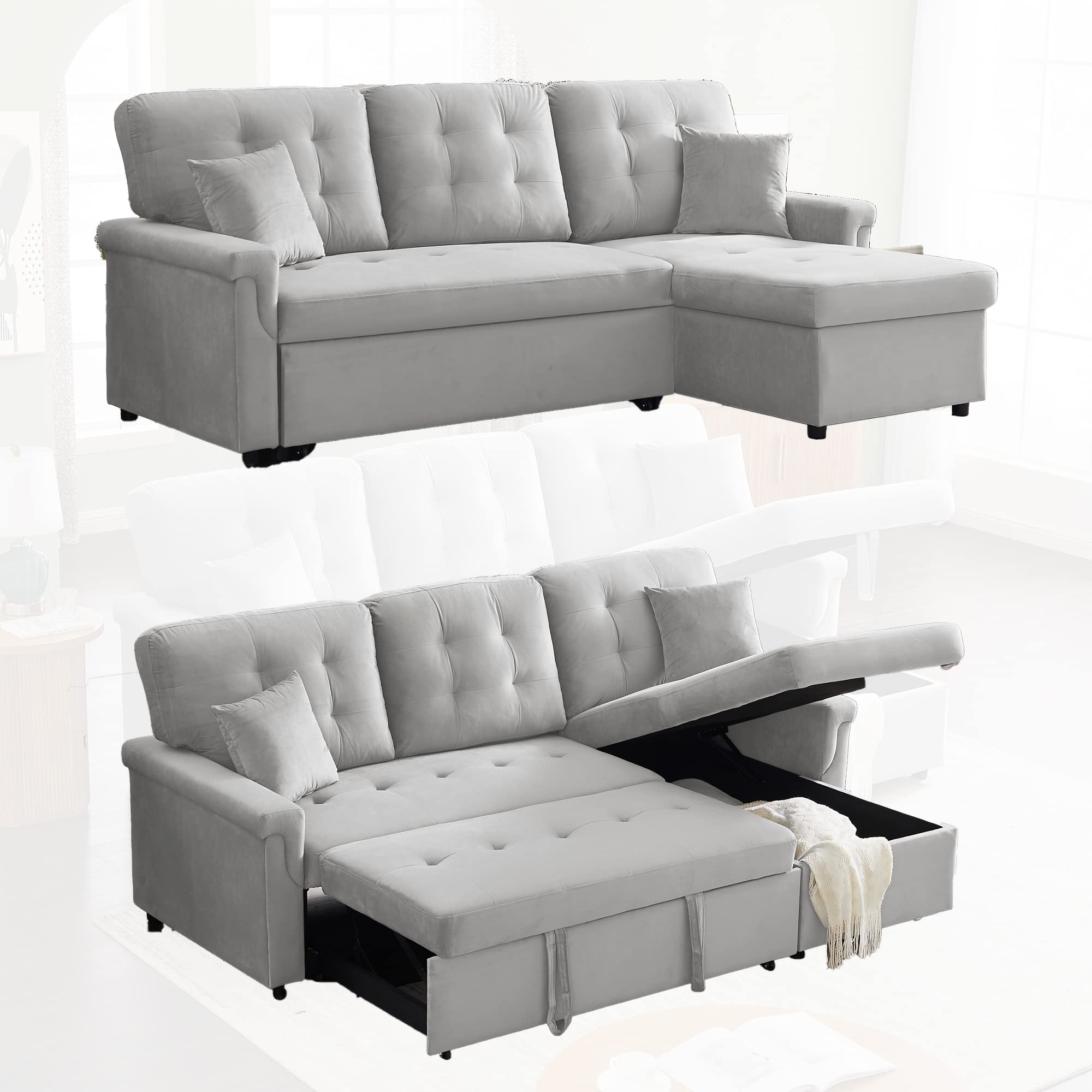 Yoglad Convertible L-Shaped Sectional Sofa Bed with Storage - 86