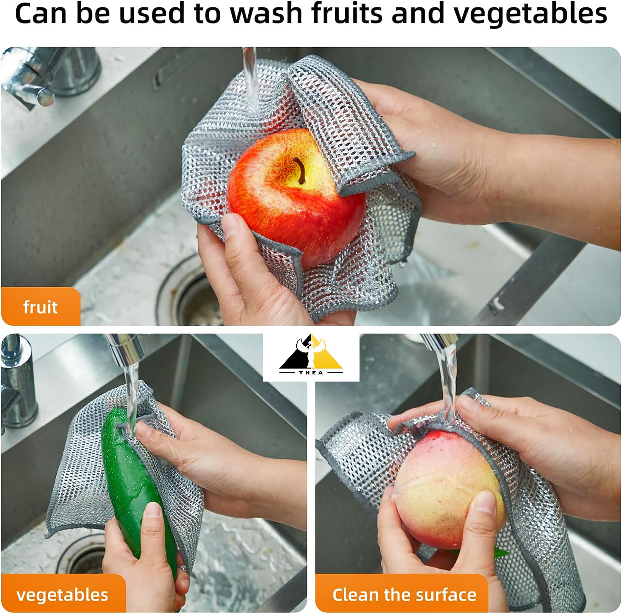 Reusable Non-Scratch Dish Cloth - 2-Layer Mesh Wire Scrubber for Kitchen Cleaning | Silver (12 Pack) | Perfect for Pots, Pans, Dishes & Countertops | Wet & Dry Use