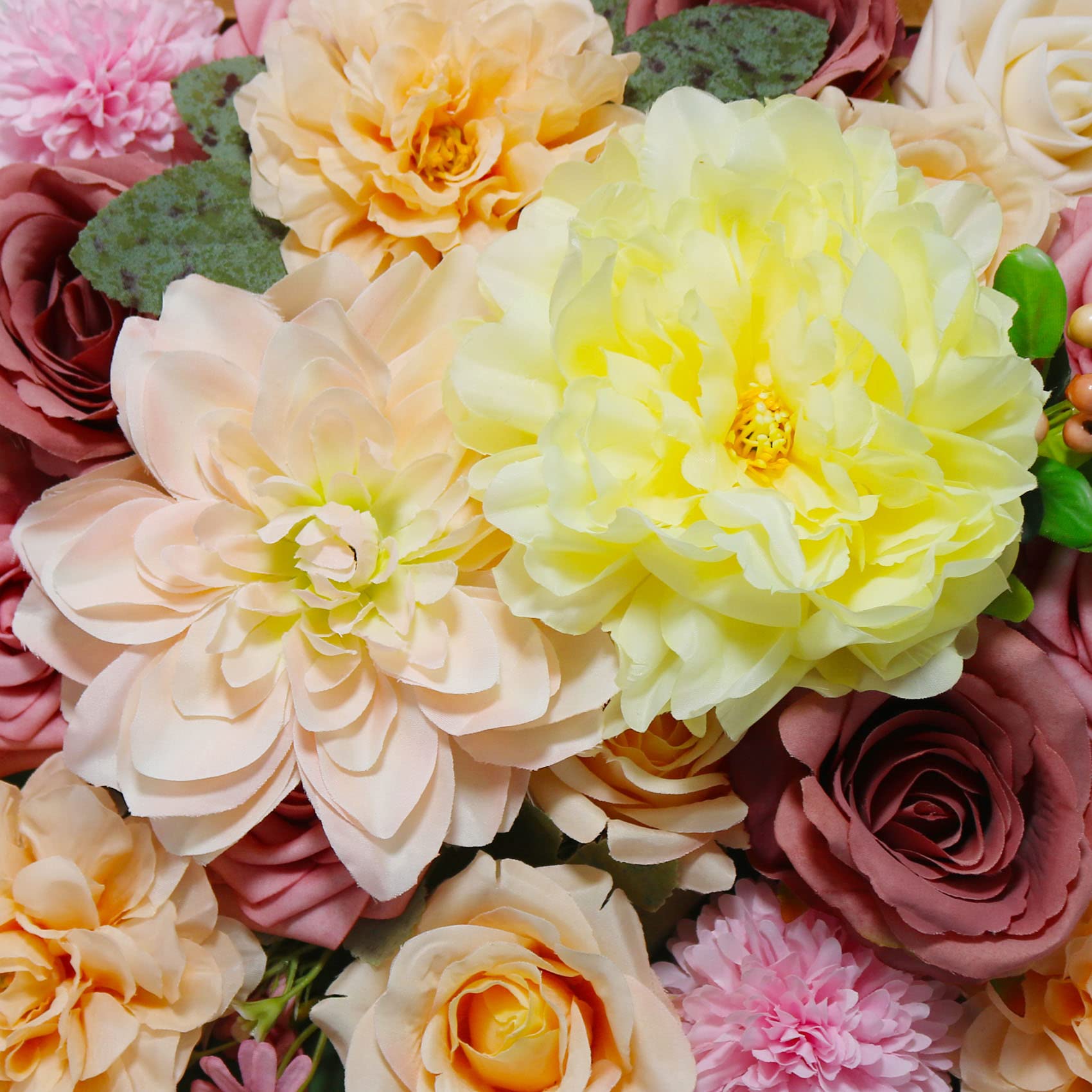 23pcs Artificial Silk Rose & Daisy Flower Bouquet with Stems - DIY Wedding Arch, Bridal Shower, Baby Shower, Home Decor & Party Centerpieces