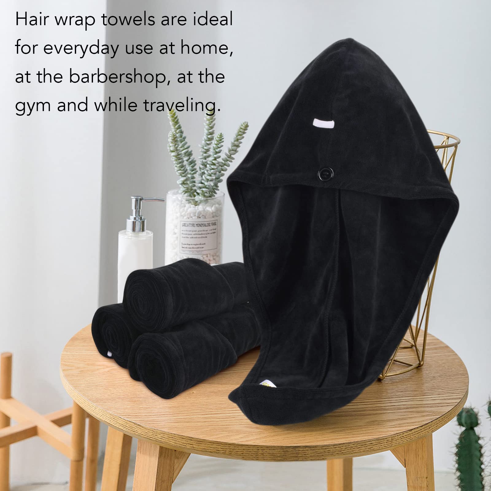 **SINLAND Microfiber Hair Drying Towel Cap - Super Absorbent, Fast Drying, Soft & Lightweight Hair Turban for Women (3 Pack, Black) - Perfect for Showers, Salons & Travel**
