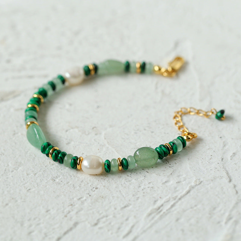 Natural Green Agate Jade Bracelet with Unique Irregular Patterns - Handmade Beaded Stretch Bangle for Women, Perfect for Yoga, Meditation & Boho Fashion Accessories