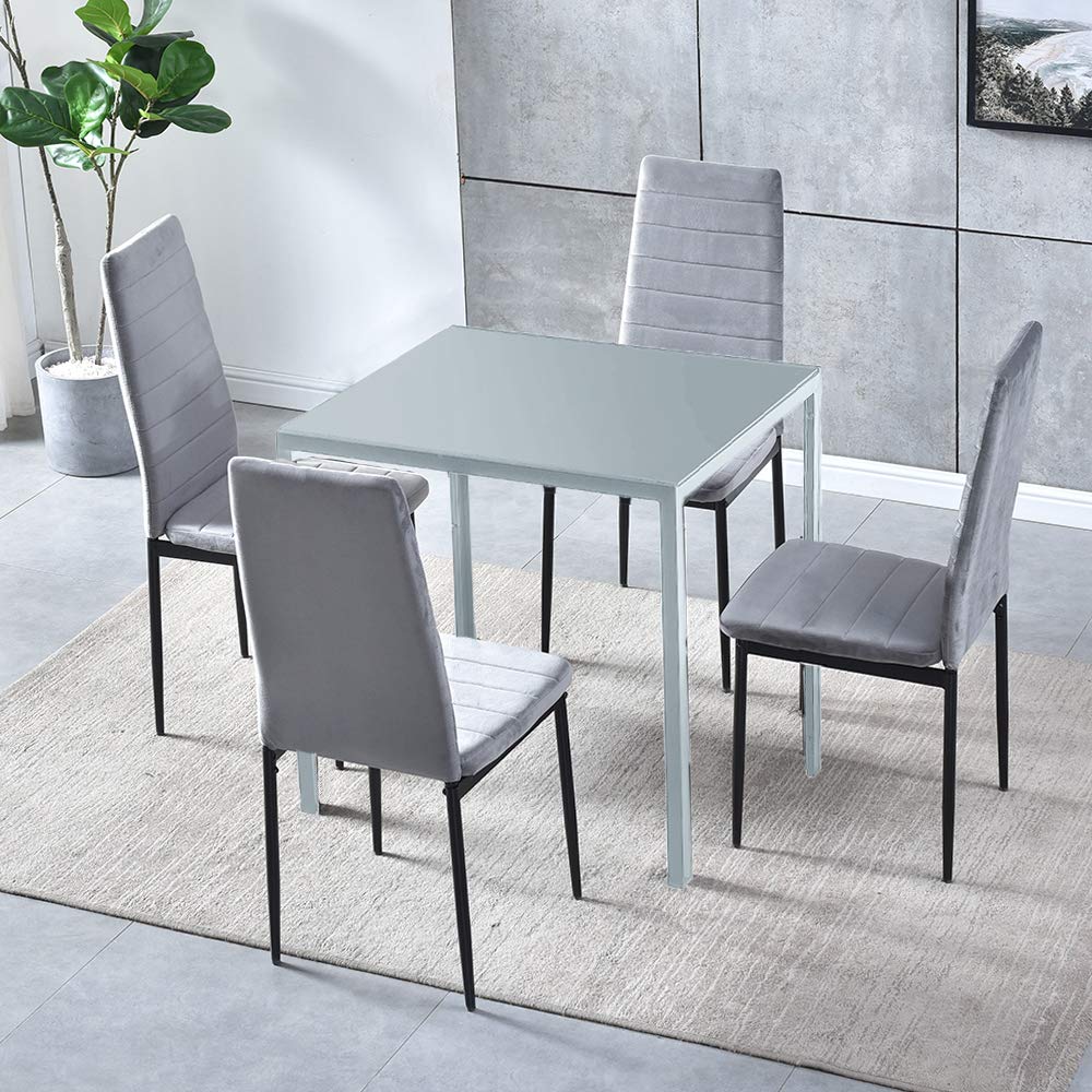Ansley&HosHo 4-Piece Velvet Dining Chairs Set - Modern High Back Kitchen Chairs with Metal Legs for Dining Room, Living Room & Lounge - Grey Upholstered Side Chairs for Elegant Home Decor & Comfortable Entertaining