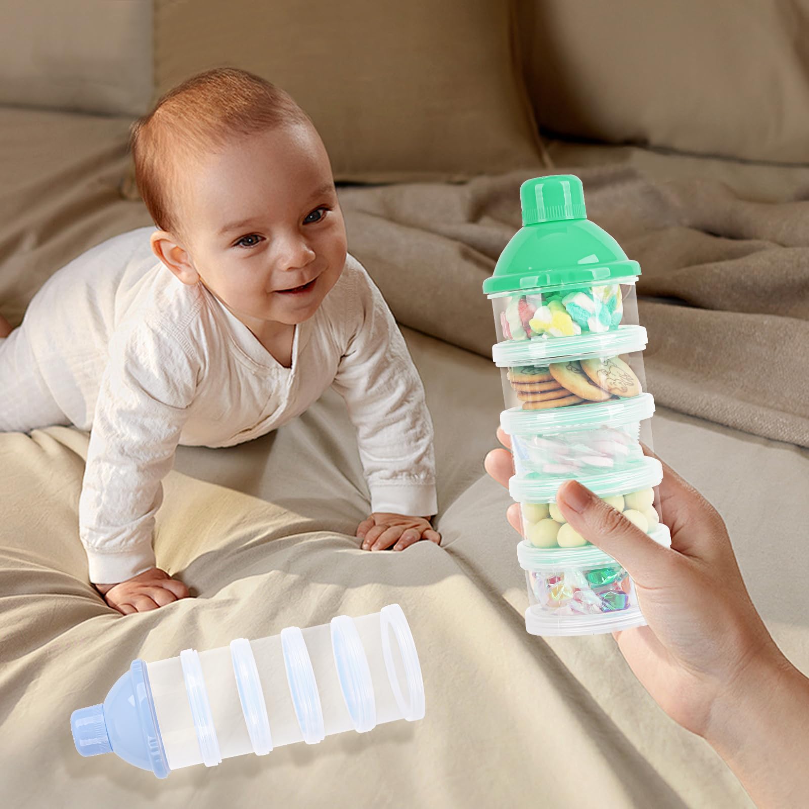 2-Pack 5-Layer Baby Formula Dispenser - Portable Powdered Milk Storage Container for Travel, On-the-Go Feeding (Pink & Green) | Ideal for Diaper Bags, Daycare, and Family Outings
