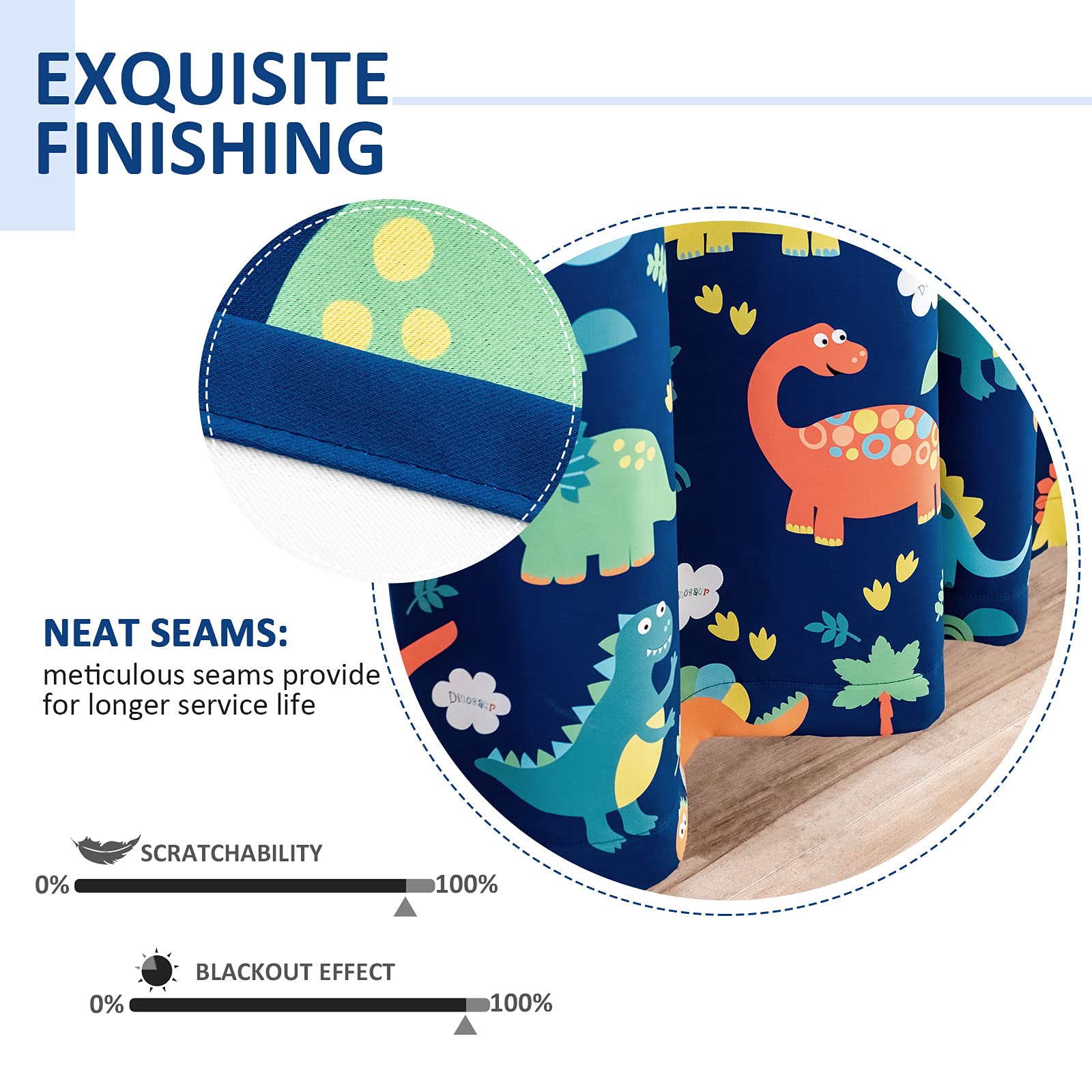 Blackout Curtains for Kids Bedroom - Thermal Insulated Darkening Dinosaur Print Curtains Set of 2 Panels (52