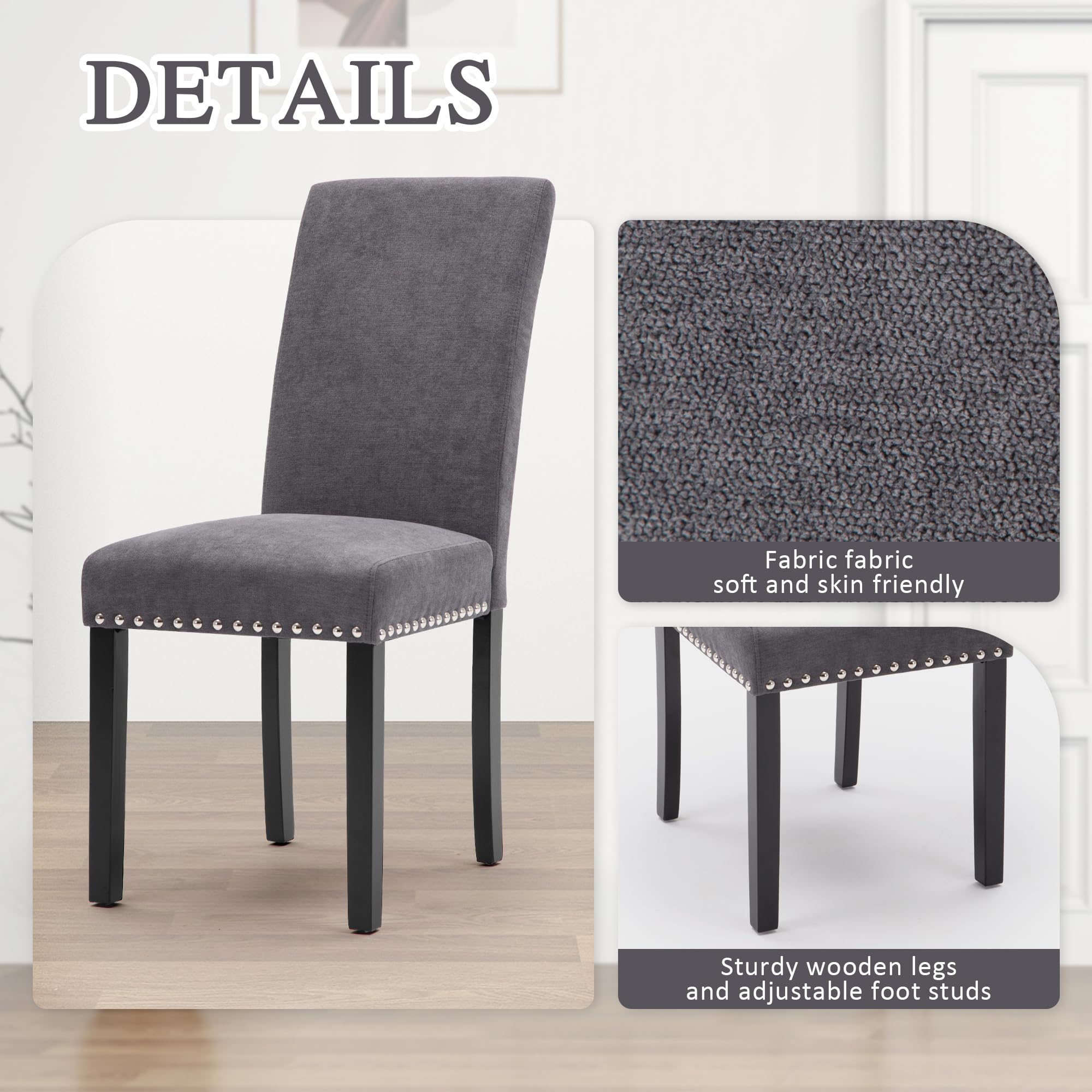 Set of 4 Modern Dining Chairs with Black Metal Legs - Gray Upholstered Kitchen & Living Room Chairs for Home, Restaurant, or Office Use
