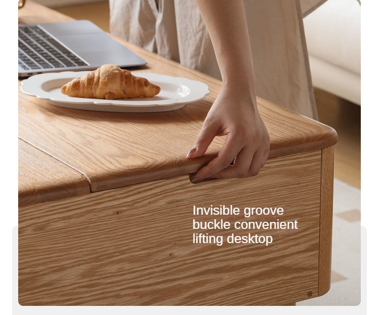 Solid Oak Wood Modern Lift-Top Coffee Table with Slate Finish - Perfect for Living Room, Home Office, and Small Spaces