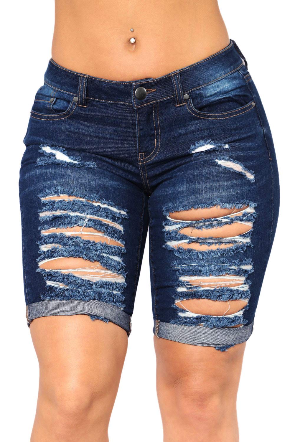 CLOTPUS Women's Mid Waist Skinny Ripped Jeans Shorts - Distressed Denim Shorts with Holes for Casual Wear & Summer Outfits