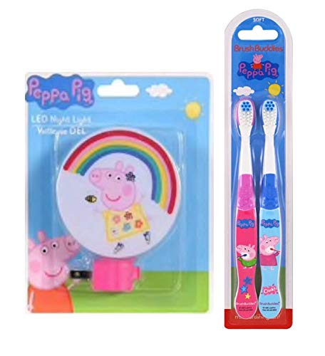 Peppa Pig LED Night Light for Kids - Plug-in Bedside Light with Toothbrush Holder - Perfect for Bedtime, Nursery, and Kids' Room Decor
