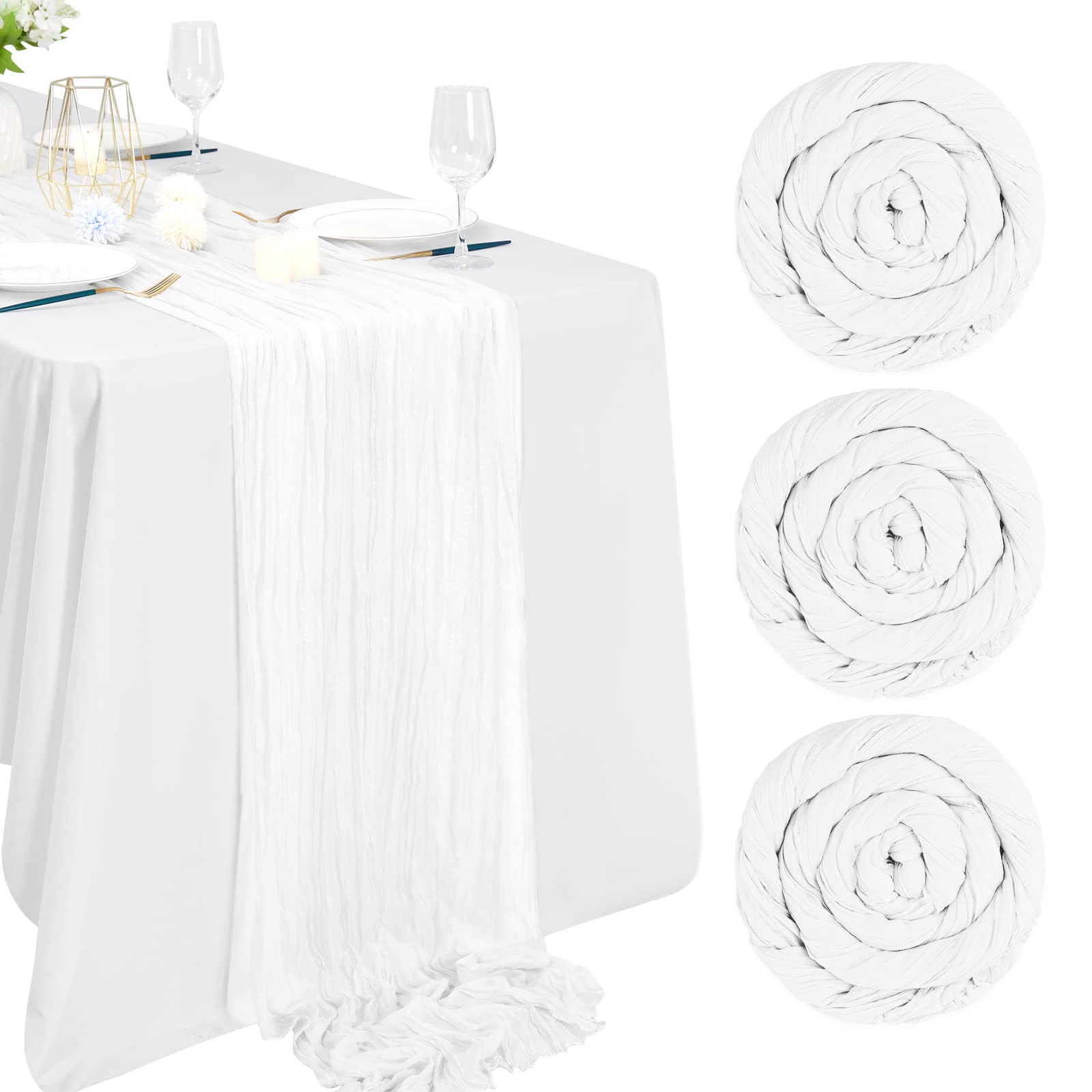 3-Pack White Cheesecloth Table Runner, 10Ft x 35