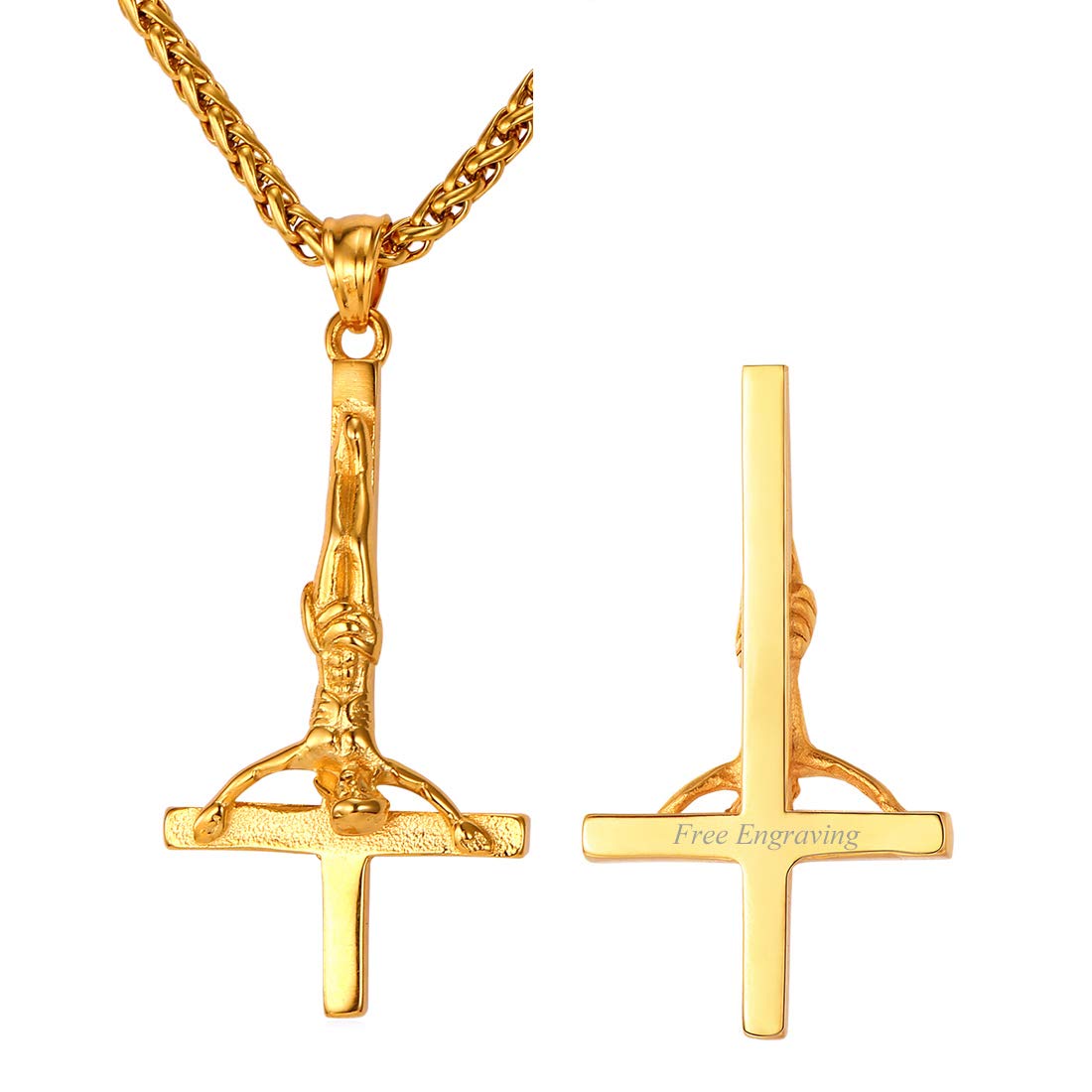 U7 Inverted Cross Necklace - Stainless Steel Upside Down Cross Pendant with Baphomet Goat Head Design for Men & Women | Gothic Jewelry for Alternative Fashion, Occult Style & Rock Music Lovers